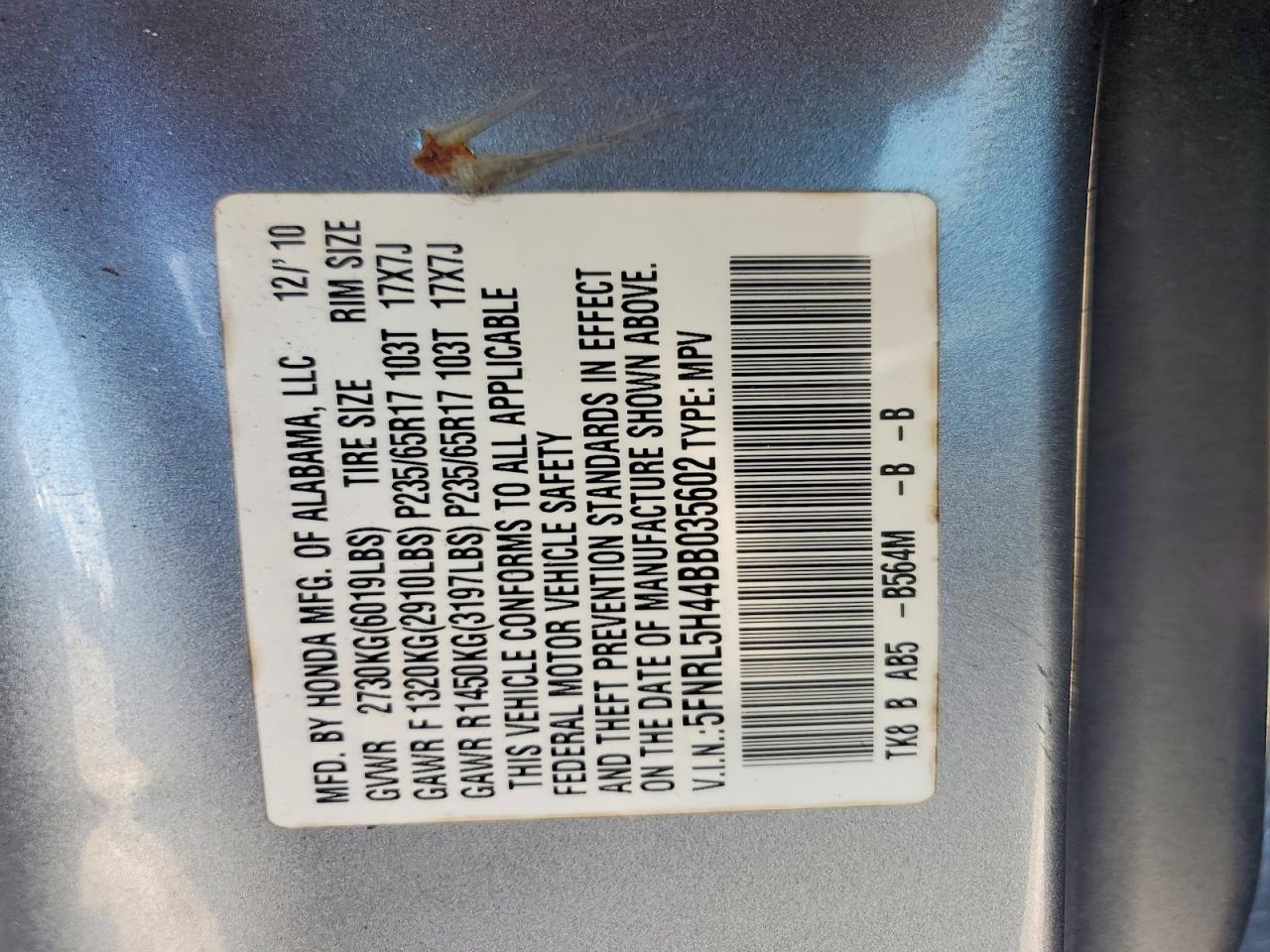 2011 Honda Odyssey Ex Blue vin: 5FNRL5H44BB035602