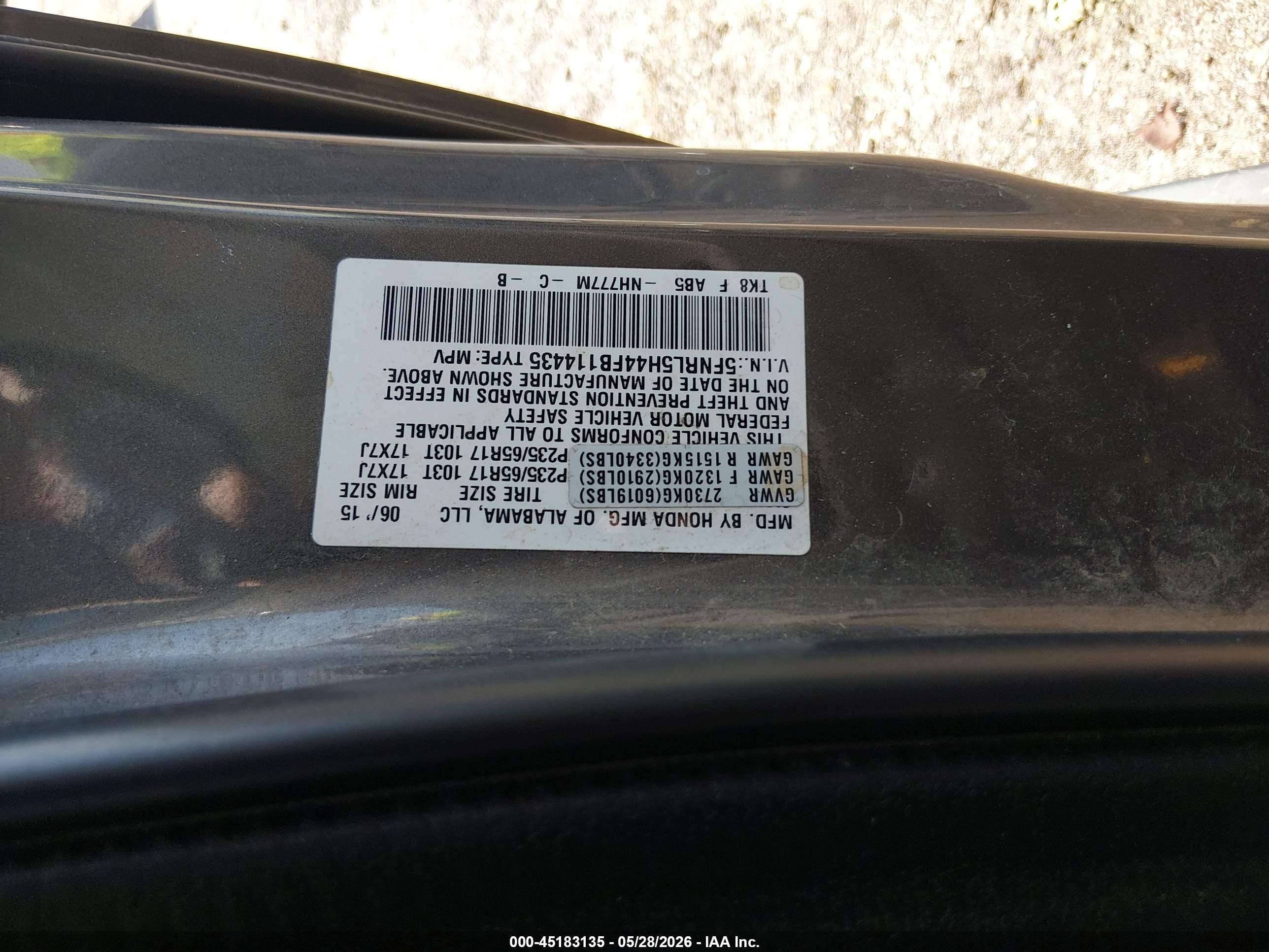 2015 Honda Odyssey Ex Gray vin: 5FNRL5H44FB114435