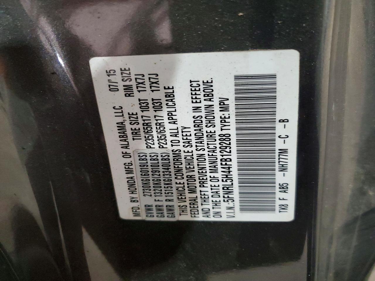 2015 Honda Odyssey Ex Gray vin: 5FNRL5H44FB129288