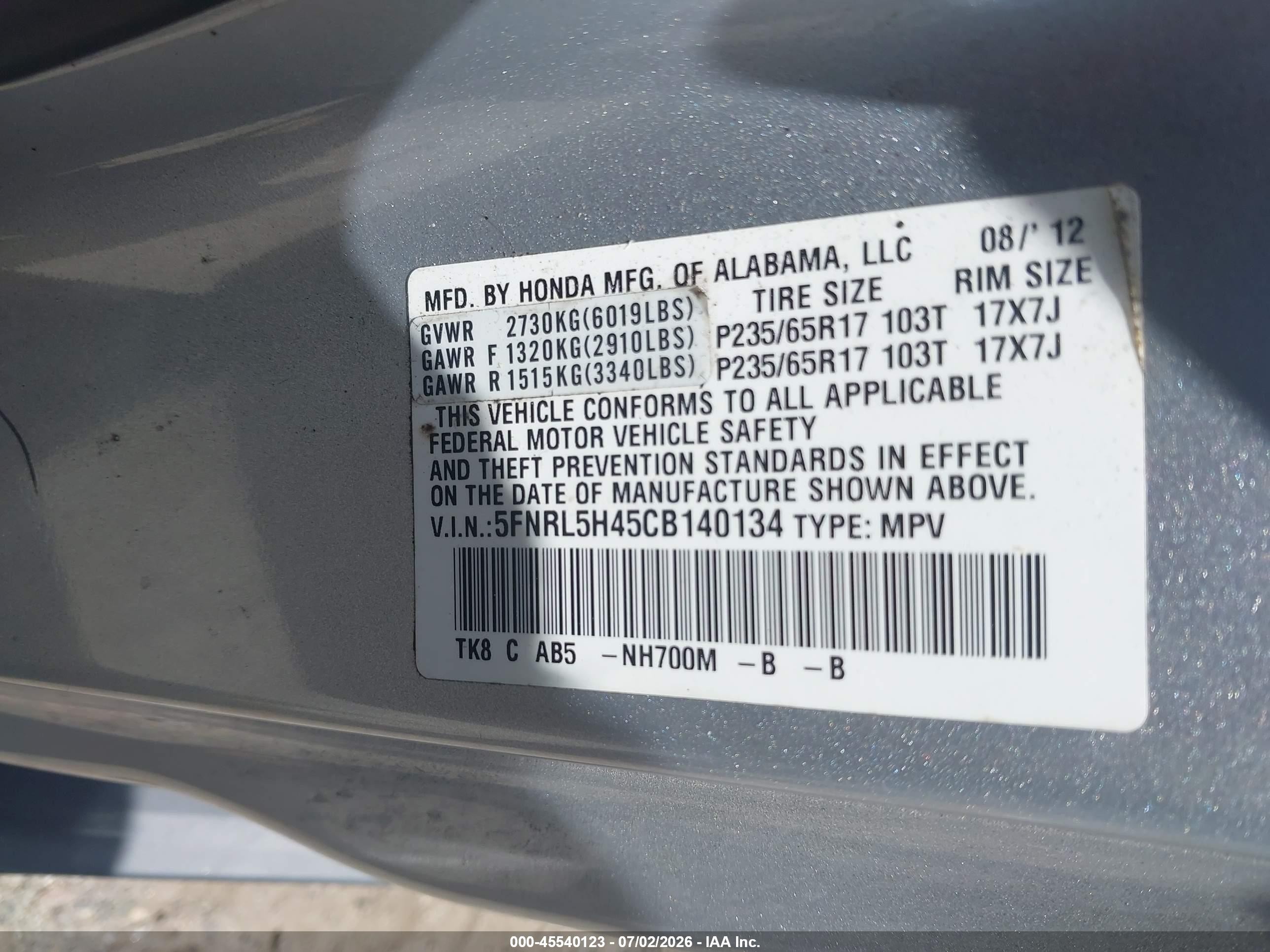 2012 Honda Odyssey Ex Silver vin: 5FNRL5H45CB140134