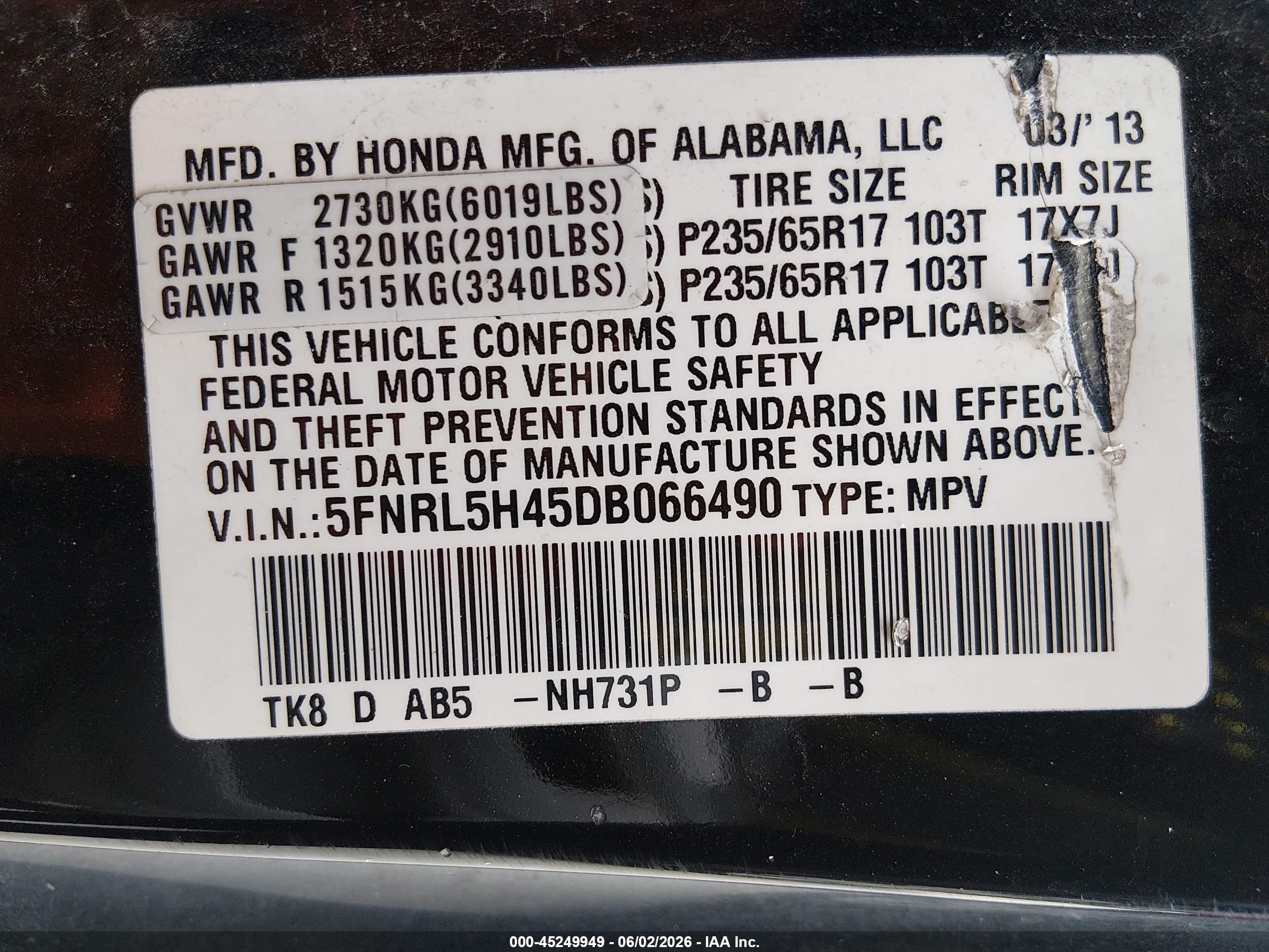 2013 Honda Odyssey Ex Black vin: 5FNRL5H45DB066490
