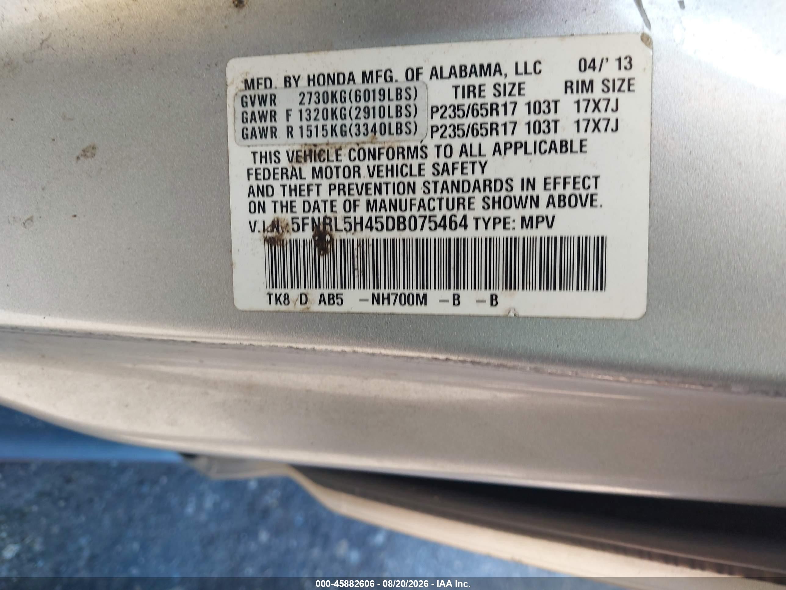 2013 Honda Odyssey Ex Silver vin: 5FNRL5H45DB075464