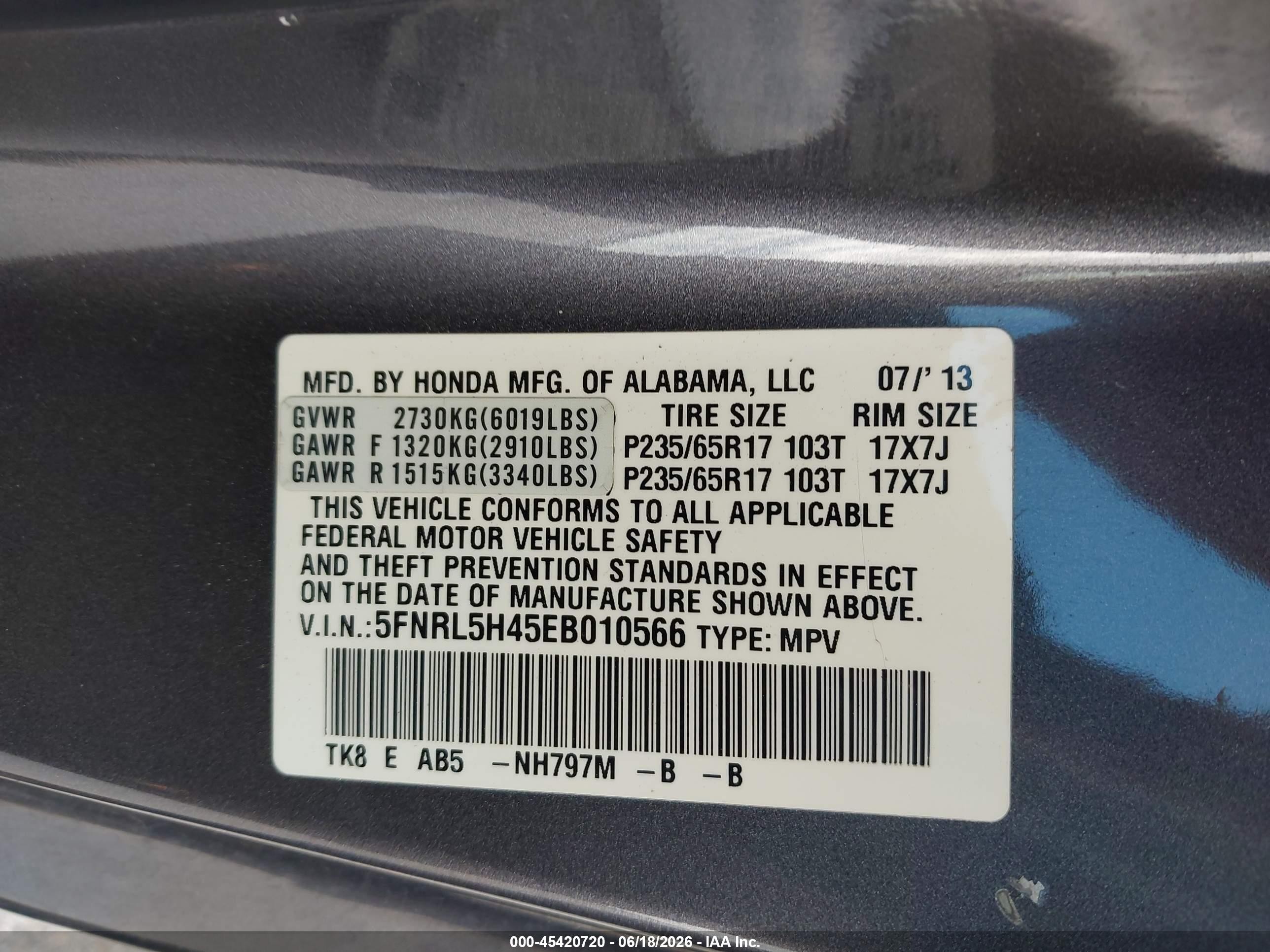 2014 Honda Odyssey Ex Gray vin: 5FNRL5H45EB010566