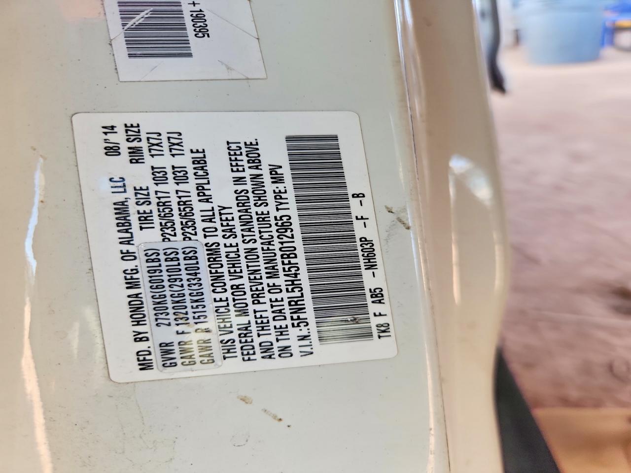 2015 Honda Odyssey Ex White vin: 5FNRL5H45FB012965