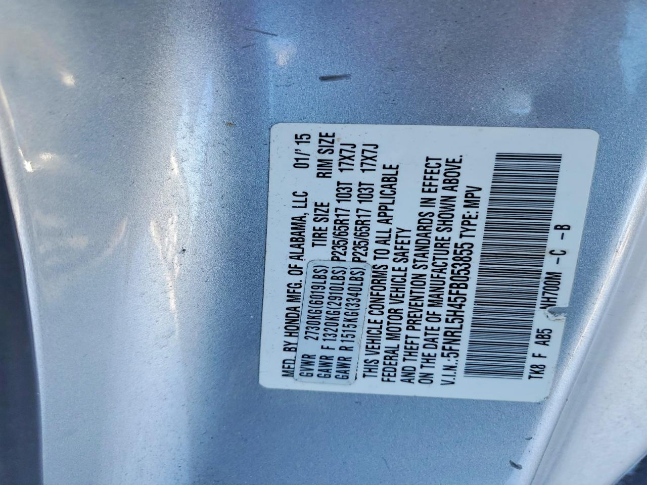 2015 Honda Odyssey Ex Silver vin: 5FNRL5H45FB053855
