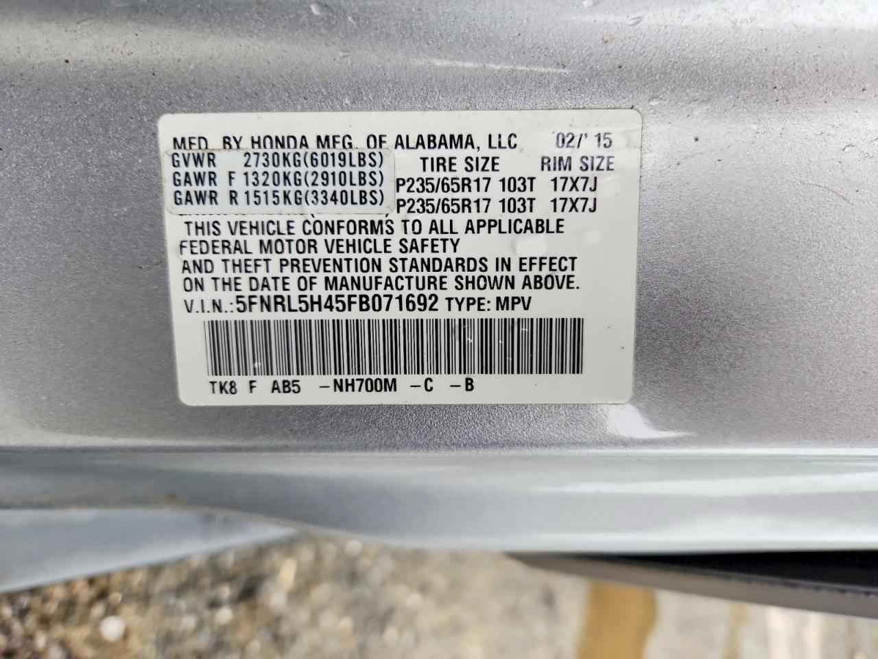 2015 Honda Odyssey Ex Silver vin: 5FNRL5H45FB071692
