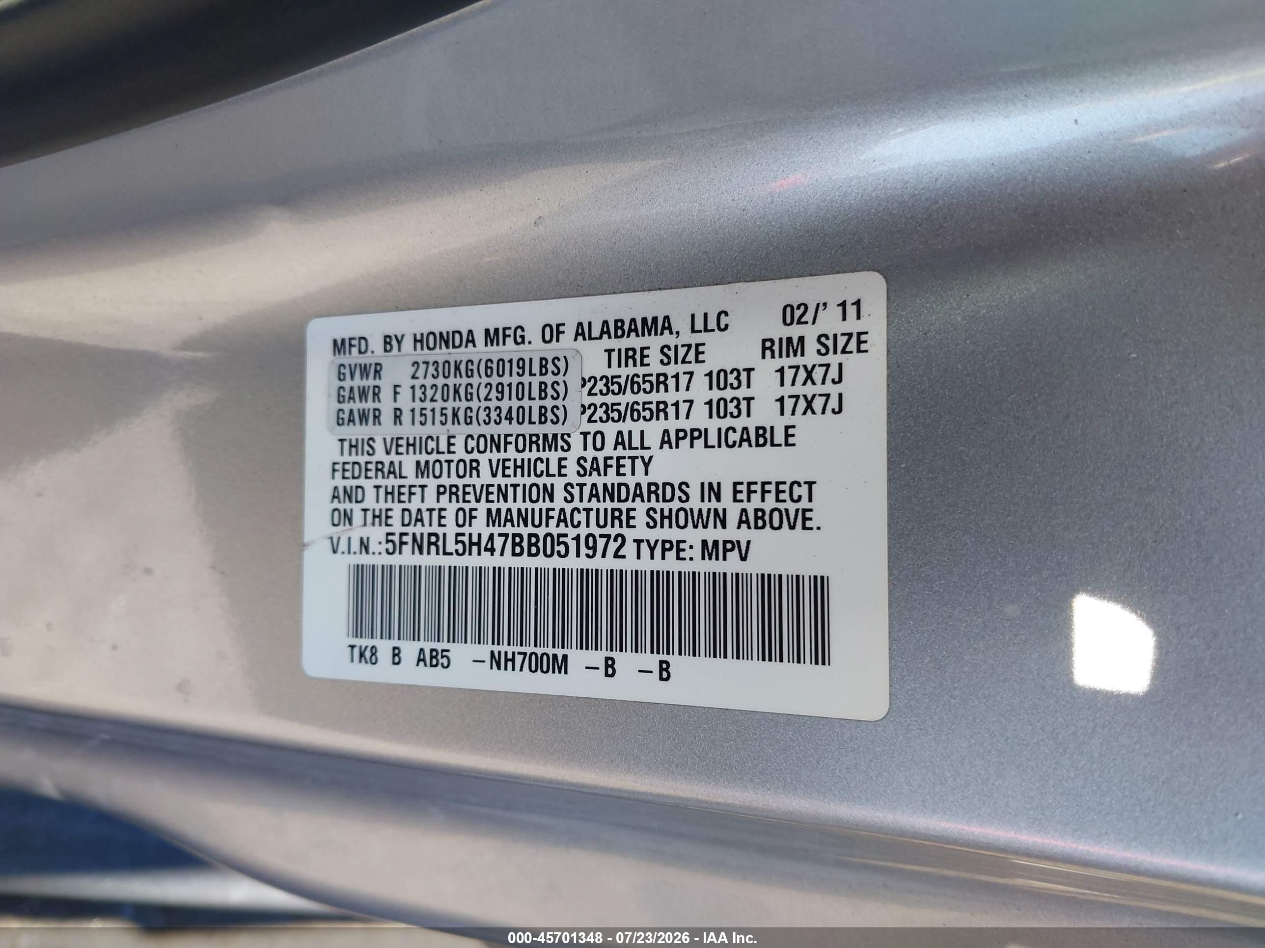 2011 Honda Odyssey Ex Silver vin: 5FNRL5H47BB051972