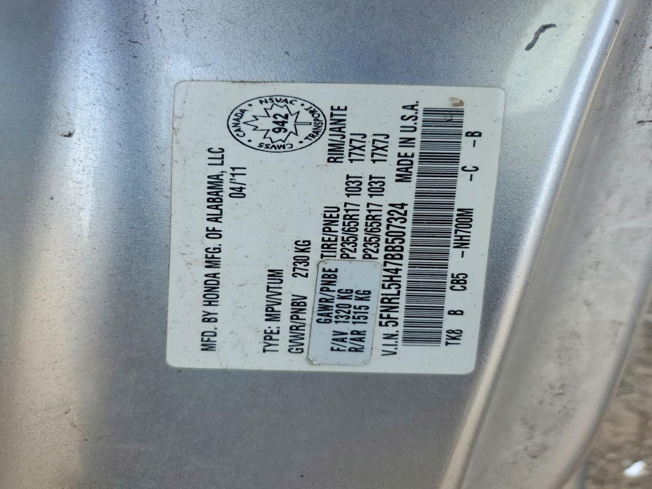 2011 Honda Odyssey Ex Silver vin: 5FNRL5H47BB507324