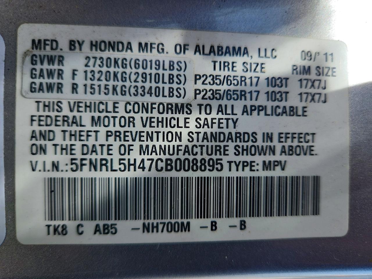 2012 Honda Odyssey Ex Silver vin: 5FNRL5H47CB008895
