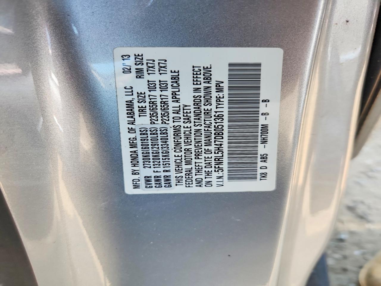 2013 Honda Odyssey Ex Silver vin: 5FNRL5H47DB051361