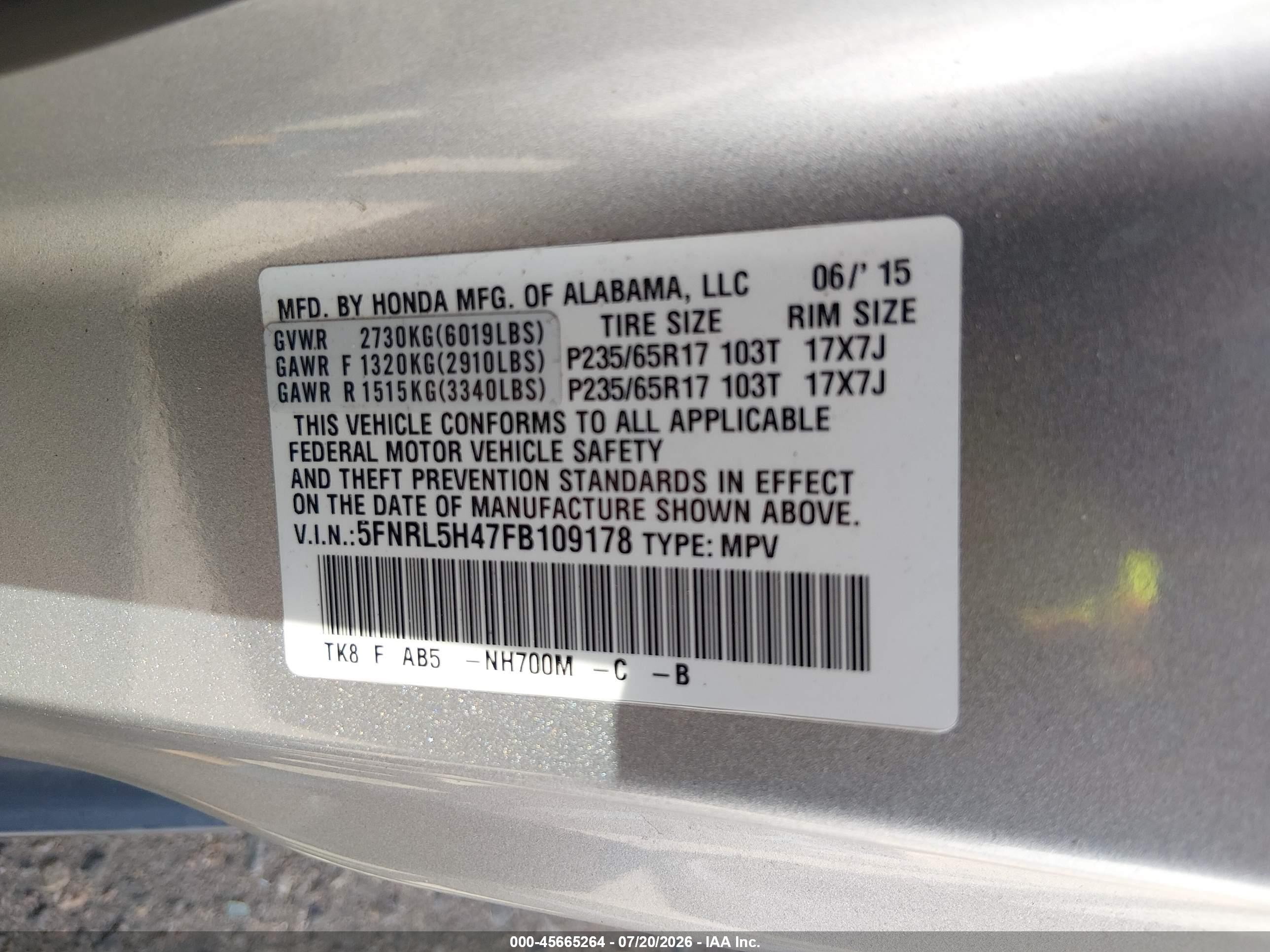 2015 Honda Odyssey Ex Silver vin: 5FNRL5H47FB109178