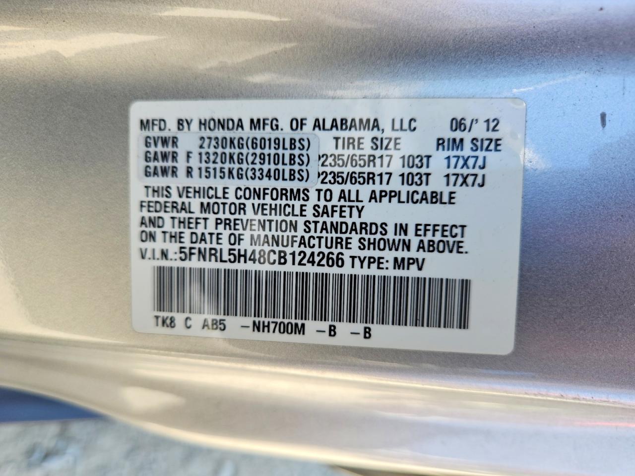 2012 Honda Odyssey Ex Silver vin: 5FNRL5H48CB124266