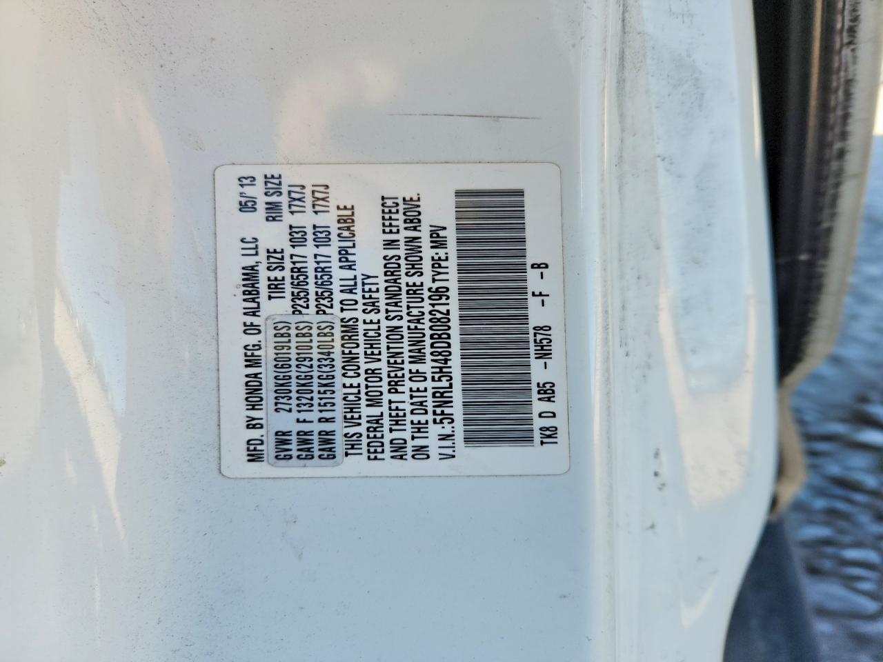 2013 Honda Odyssey Ex White vin: 5FNRL5H48DB082196