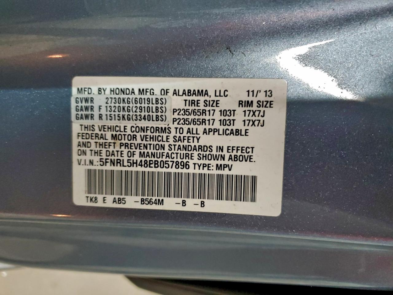 2014 Honda Odyssey Ex Blue vin: 5FNRL5H48EB057896