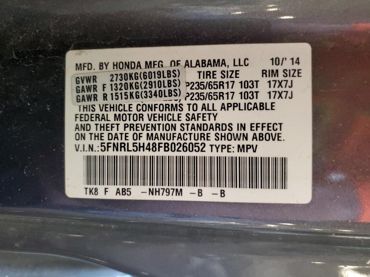 2015 Honda Odyssey Ex   Gray vin: 5FNRL5H48FB026052
