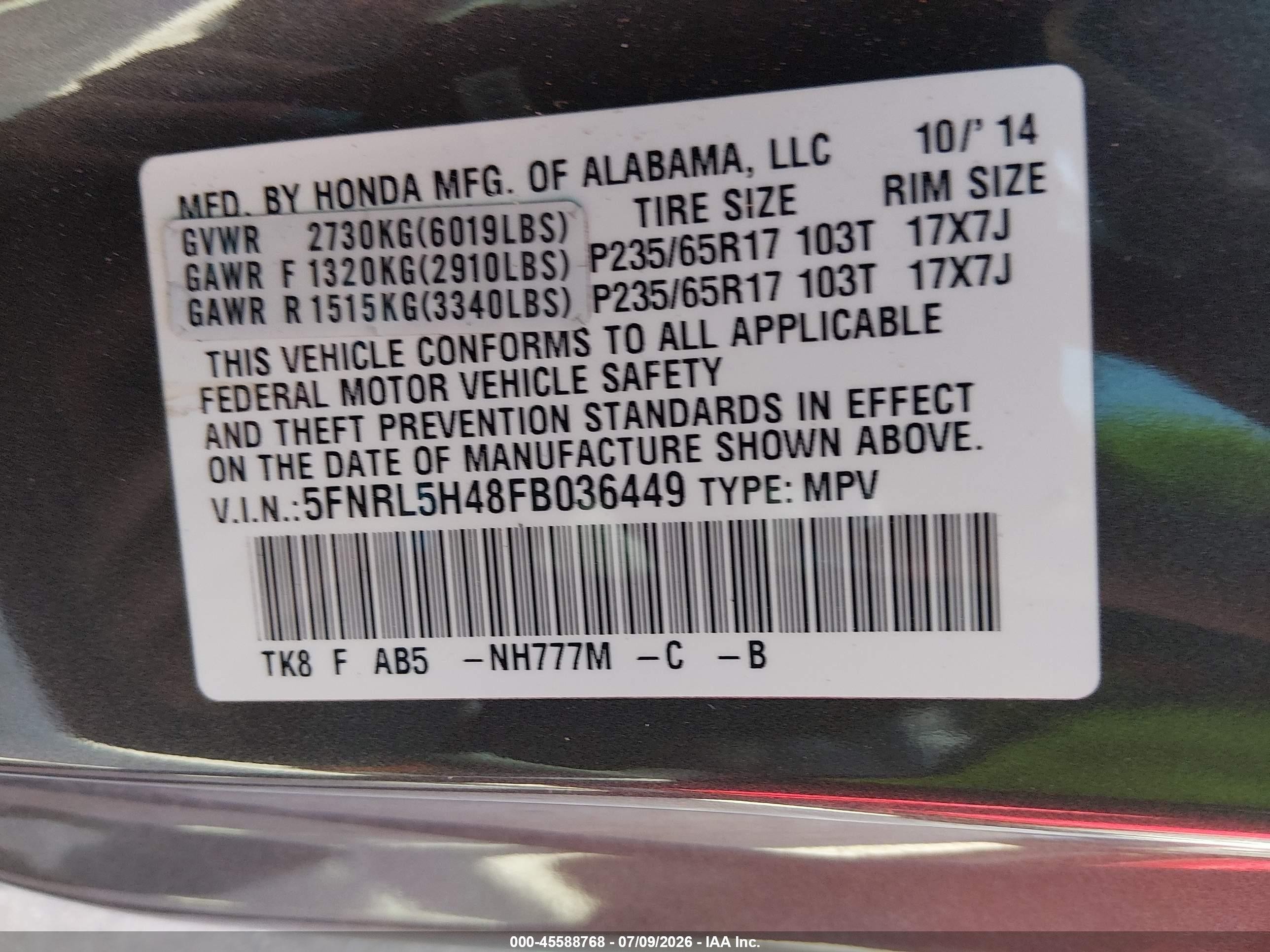 2015 Honda Odyssey Ex Gray vin: 5FNRL5H48FB036449