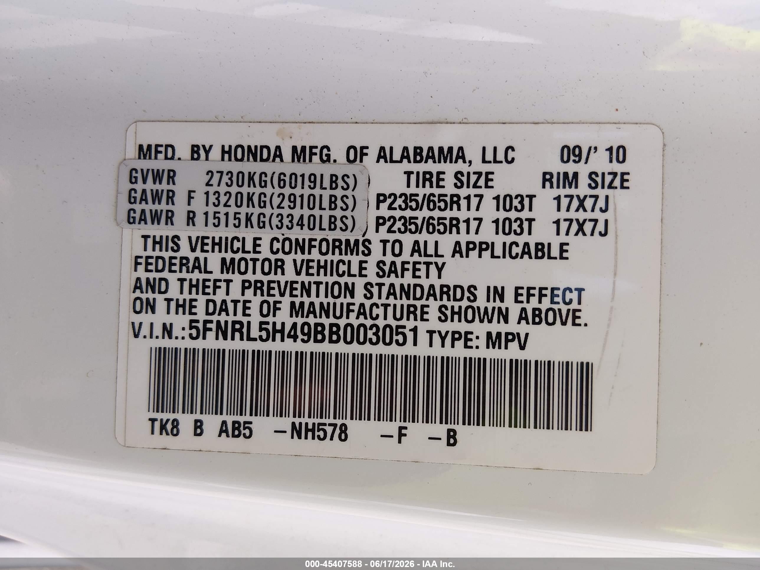 2011 Honda Odyssey Ex White vin: 5FNRL5H49BB003051
