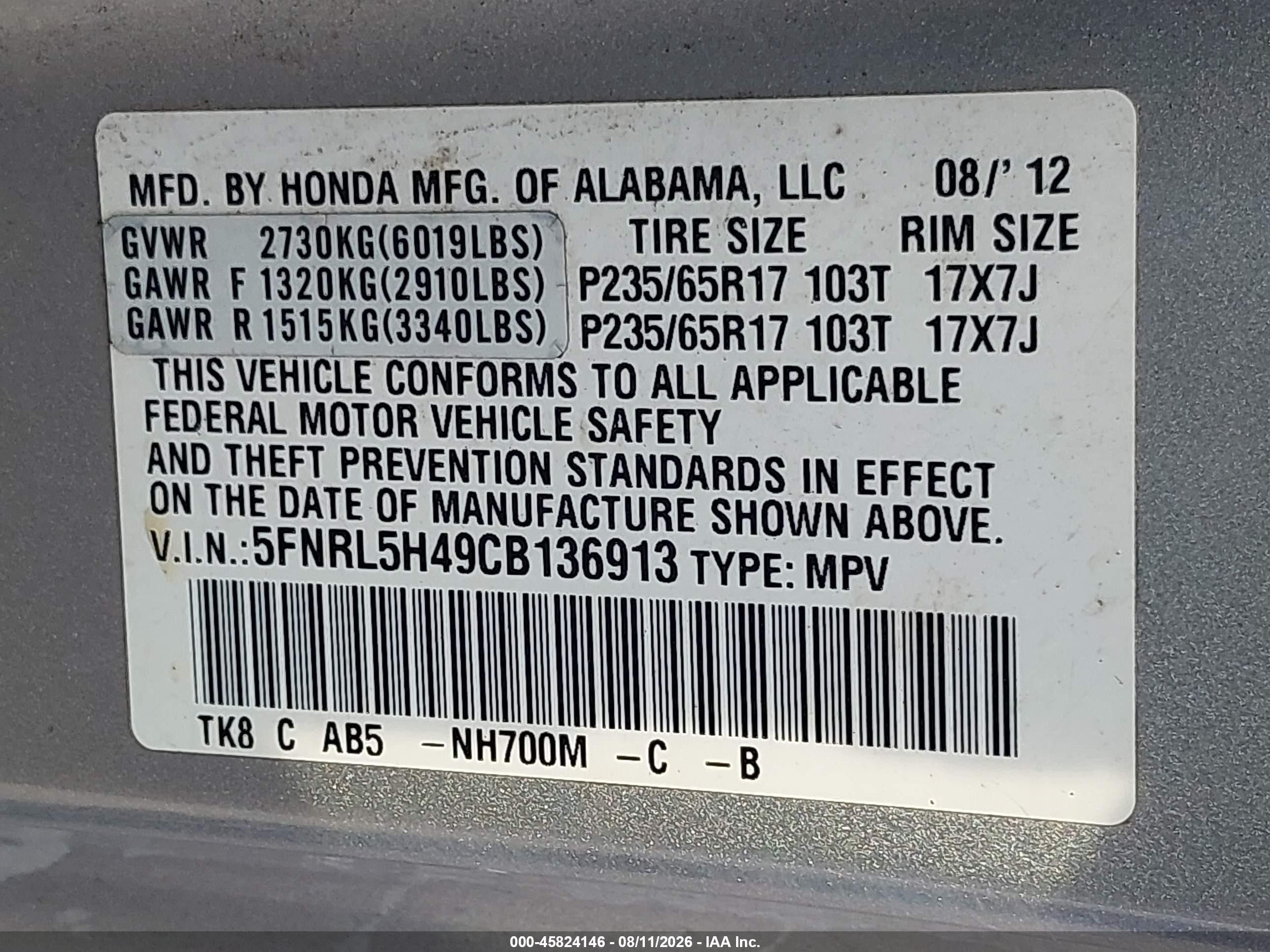2012 Honda Odyssey Ex Silver vin: 5FNRL5H49CB136913