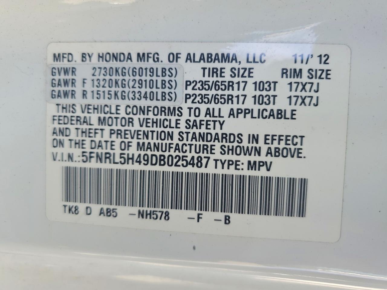 2013 Honda Odyssey Ex White vin: 5FNRL5H49DB025487