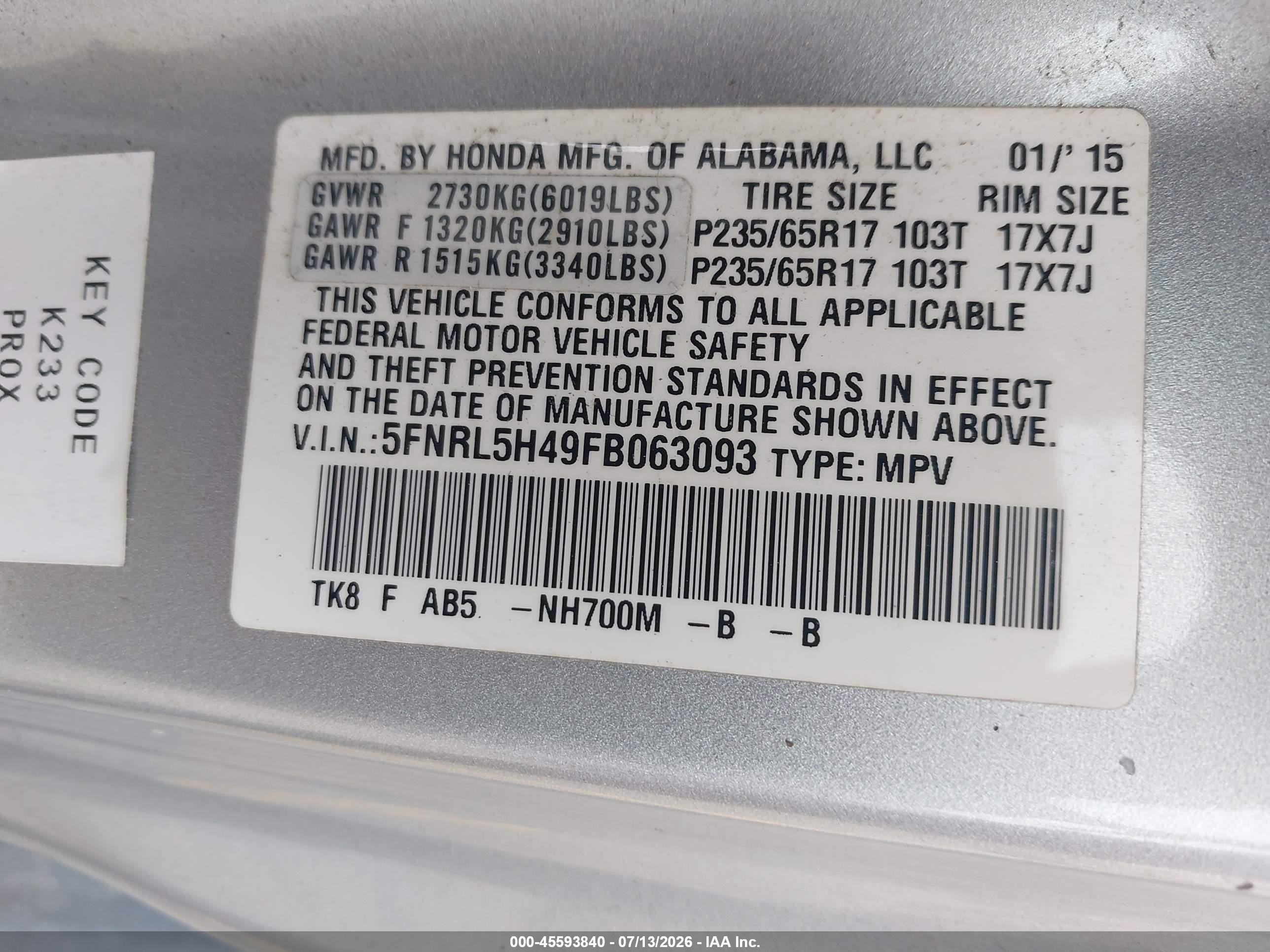 2015 Honda Odyssey Ex Silver vin: 5FNRL5H49FB063093