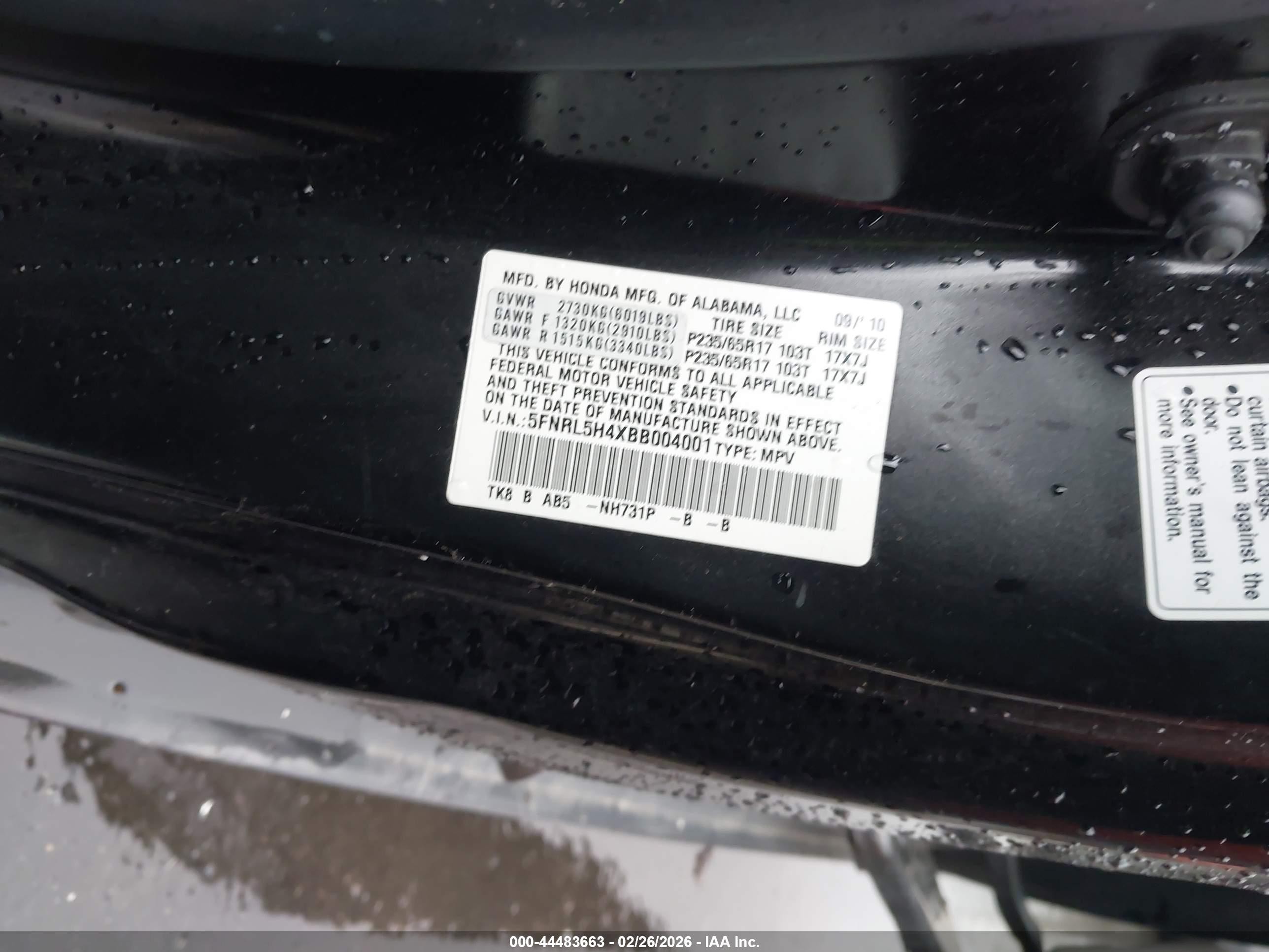 2011 Honda Odyssey Ex Black vin: 5FNRL5H4XBB004001
