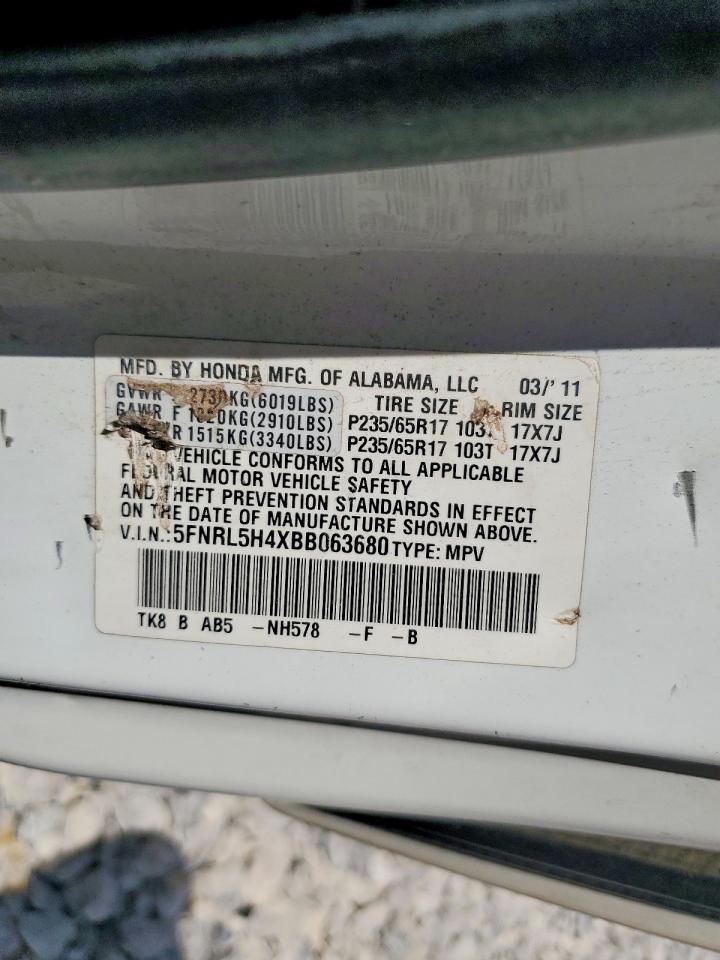 2011 Honda Odyssey Ex White vin: 5FNRL5H4XBB063680