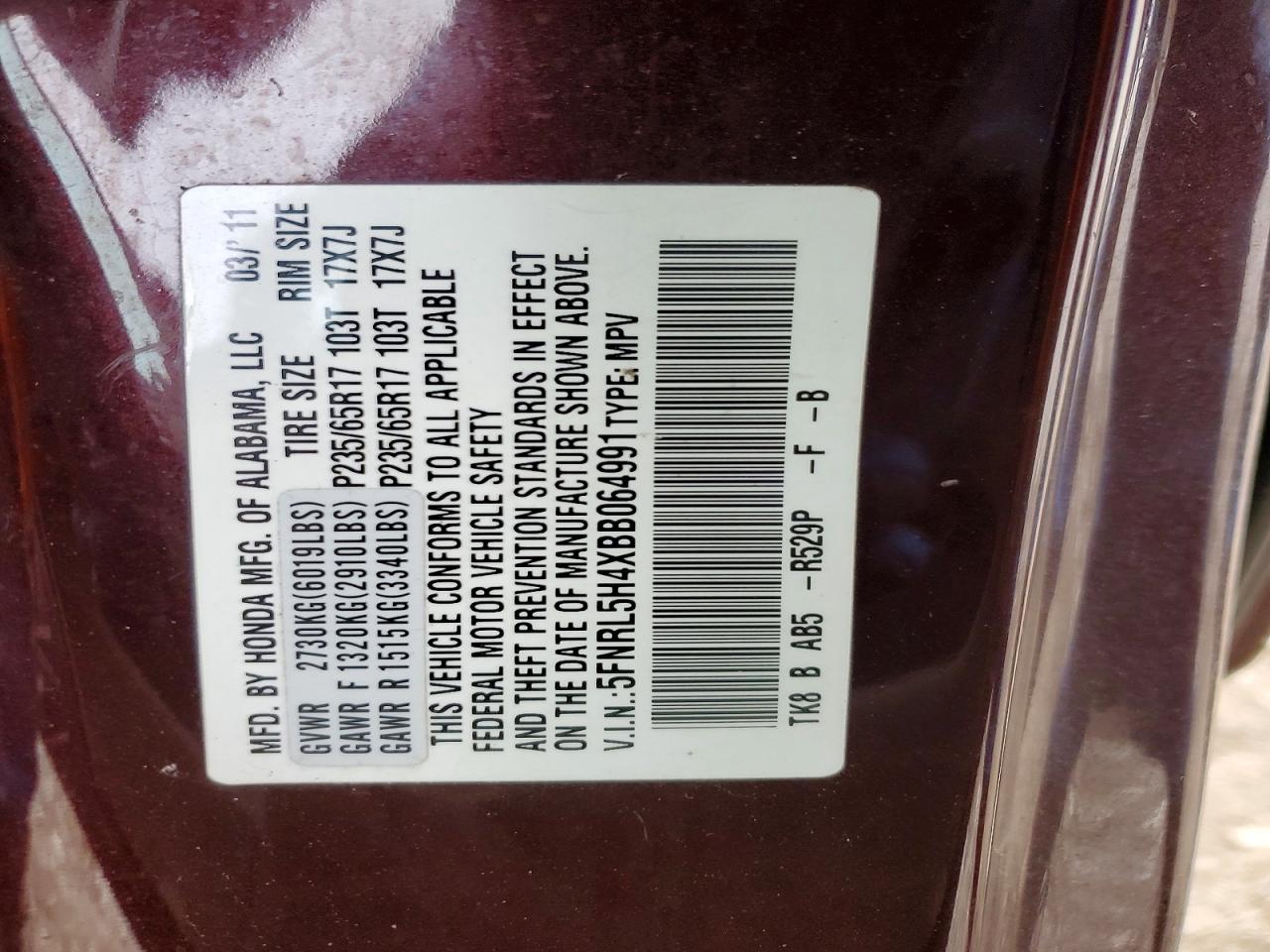 2011 Honda Odyssey Ex Maroon vin: 5FNRL5H4XBB064991