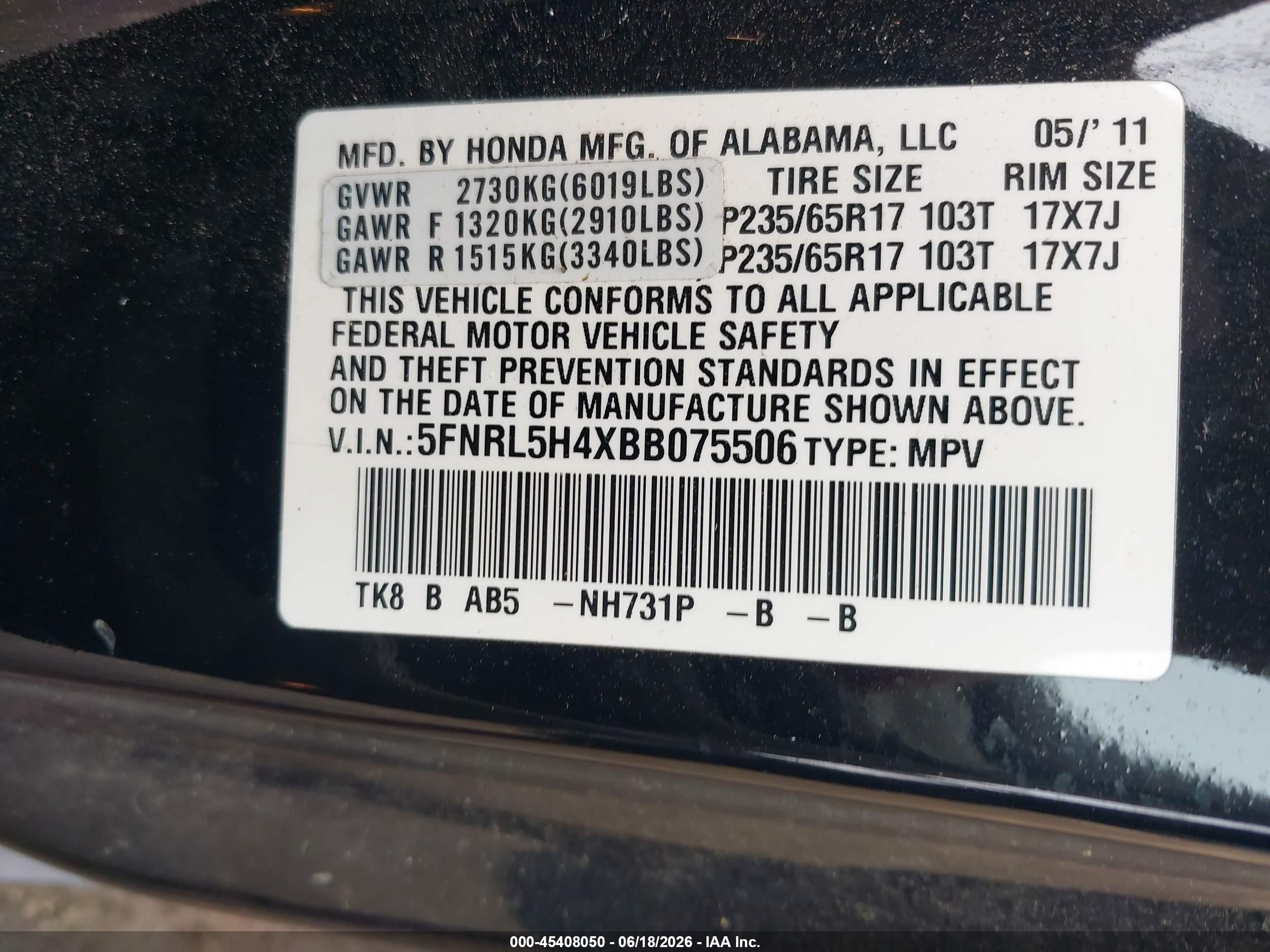 2011 Honda Odyssey Ex Black vin: 5FNRL5H4XBB075506