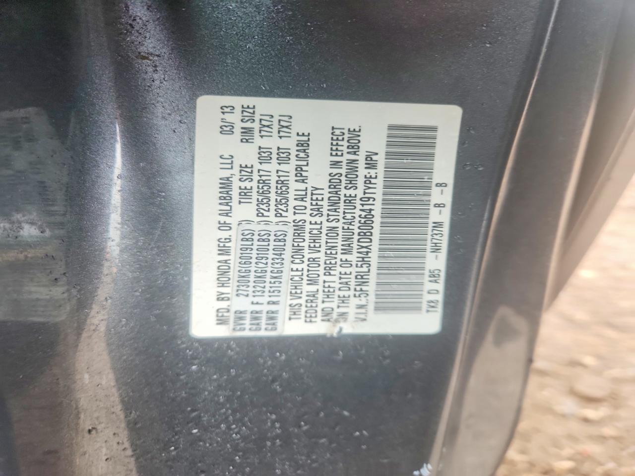 2013 Honda Odyssey Ex Gray vin: 5FNRL5H4XDB066419