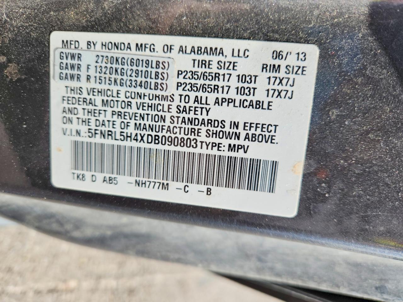 2013 Honda Odyssey Ex Gray vin: 5FNRL5H4XDB090803