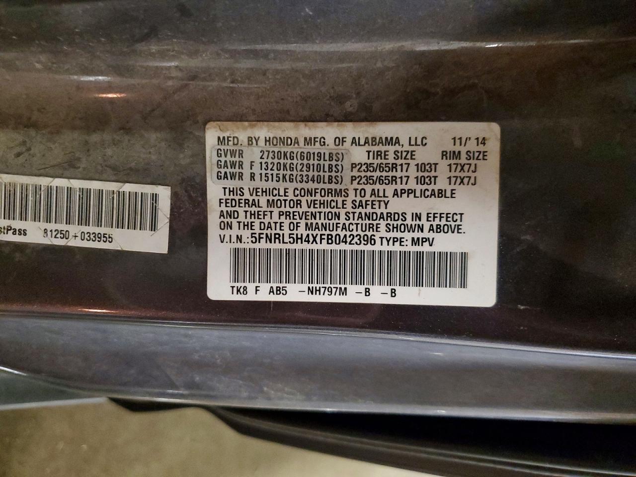 2015 Honda Odyssey Ex Gray vin: 5FNRL5H4XFB042396