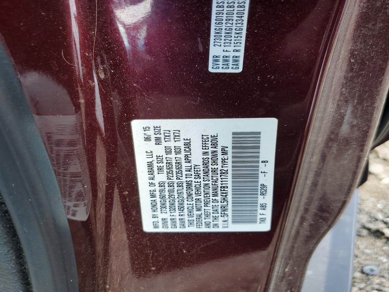 2015 Honda Odyssey Ex Burgundy vin: 5FNRL5H4XFB111782