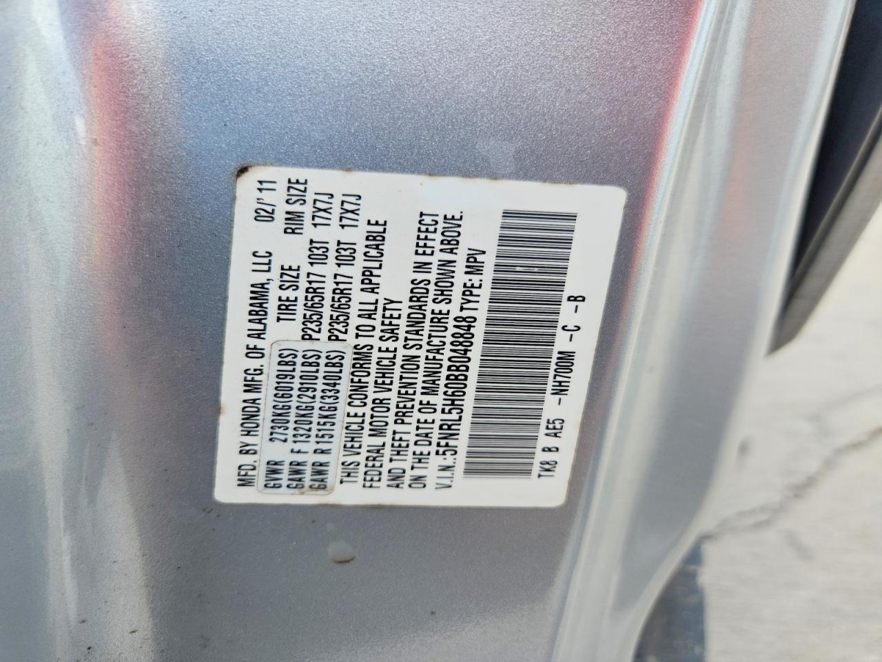 2011 Honda Odyssey Exl Silver vin: 5FNRL5H60BB048848