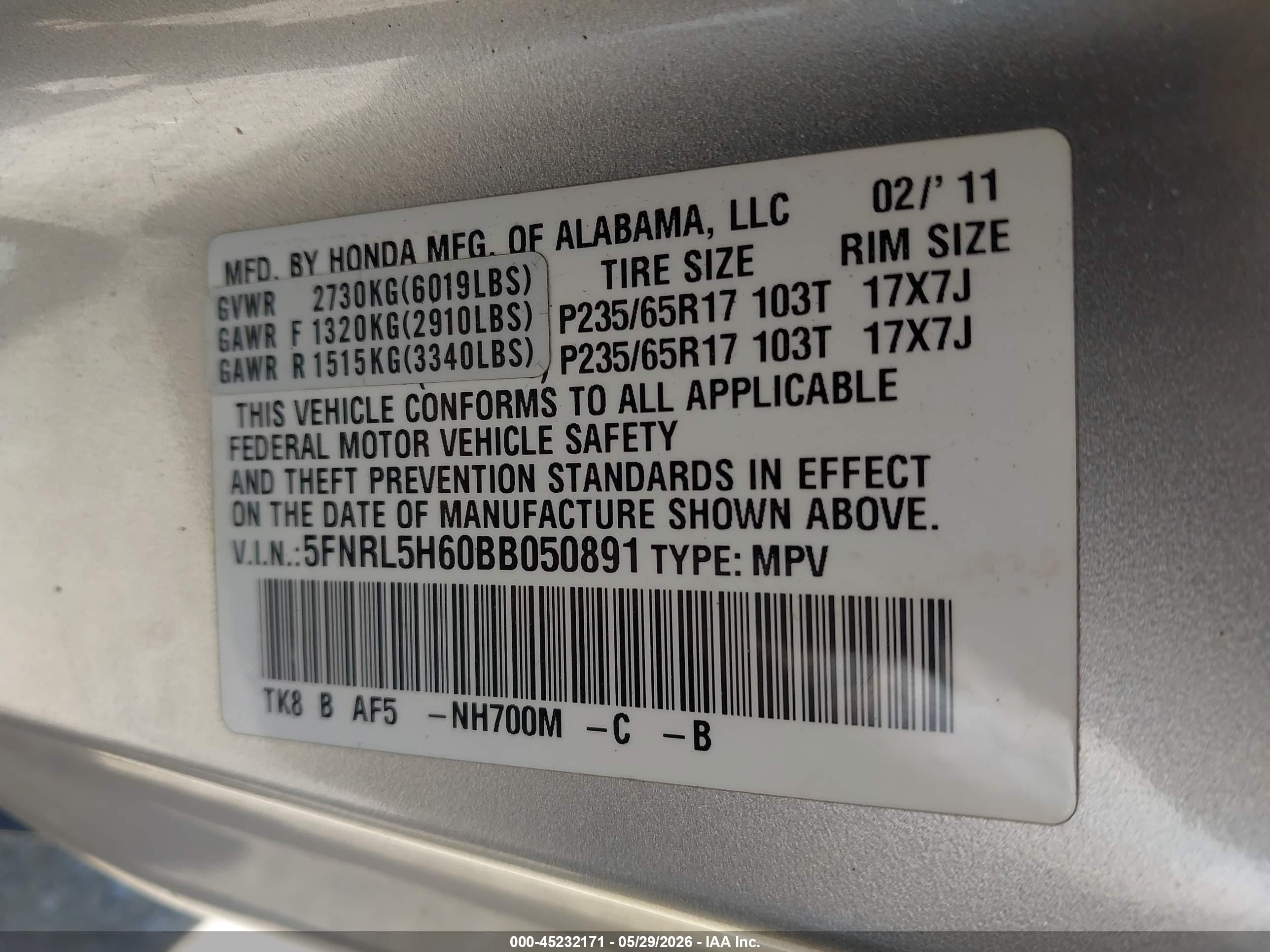 2011 Honda Odyssey Ex-l Silver vin: 5FNRL5H60BB050891