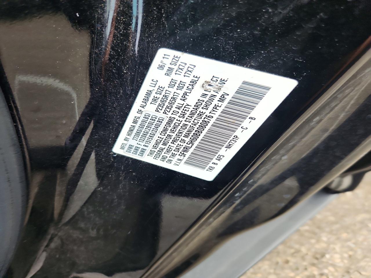2011 Honda Odyssey Exl Black vin: 5FNRL5H60BB080876
