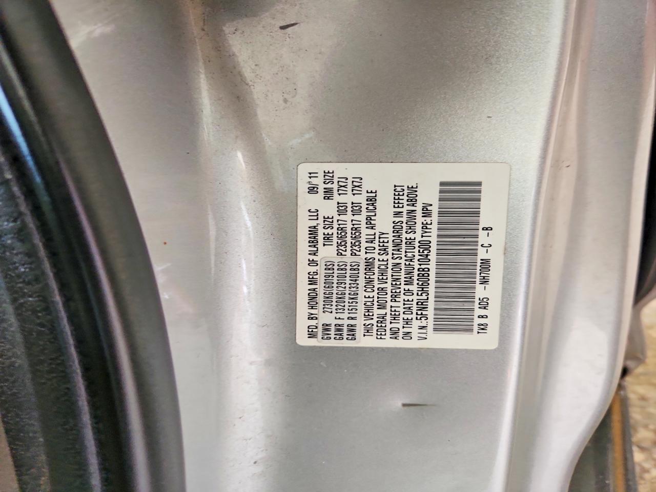 2011 Honda Odyssey Exl Silver vin: 5FNRL5H60BB104500