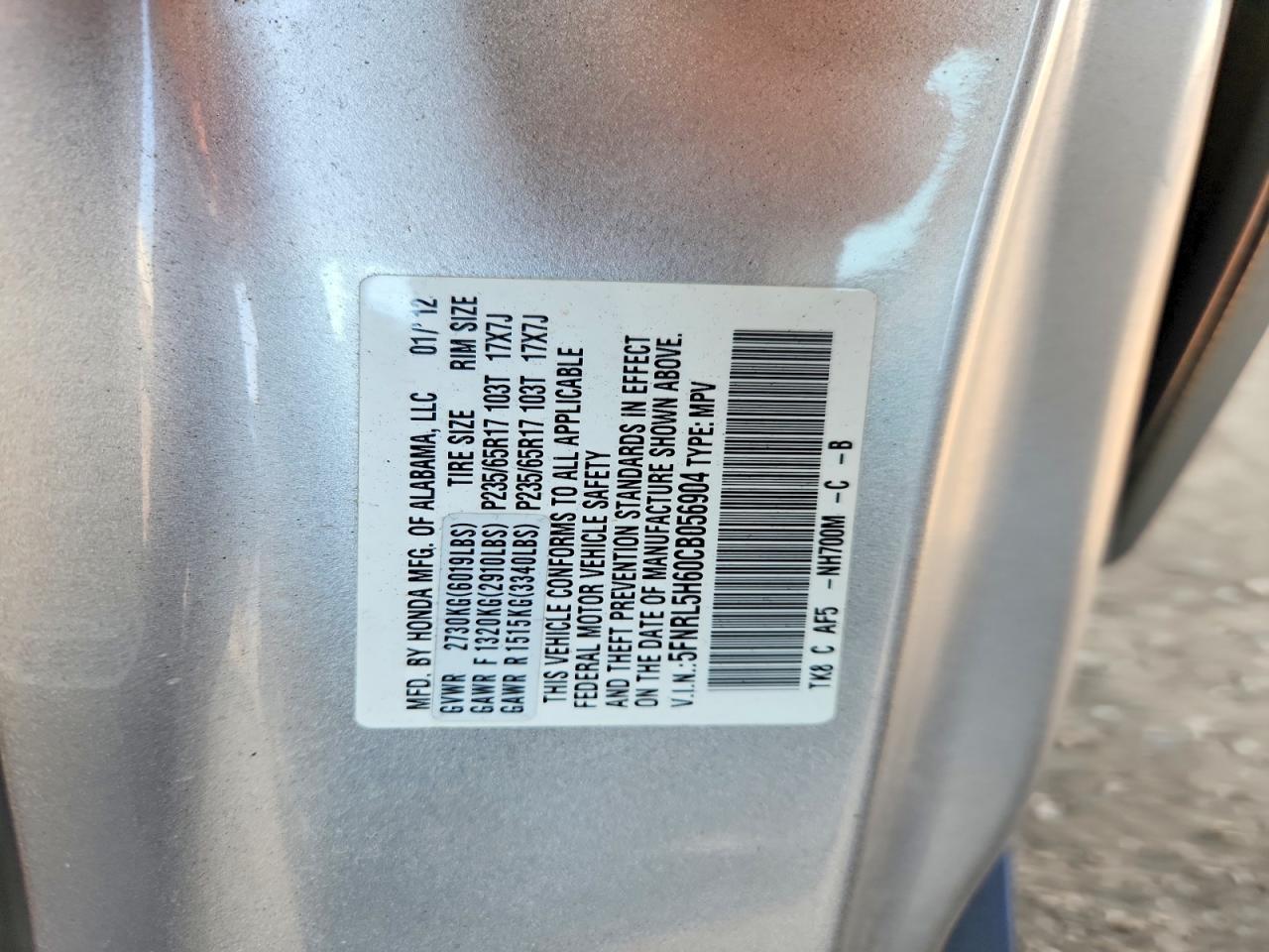 2012 Honda Odyssey Exl Silver vin: 5FNRL5H60CB056904