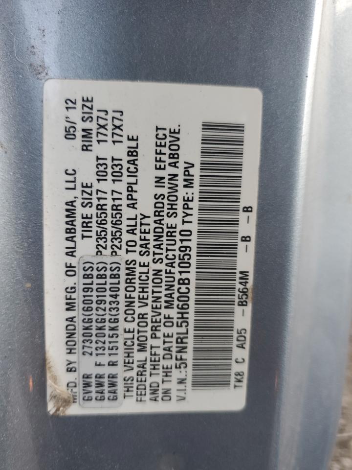 2012 Honda Odyssey Exl Silver vin: 5FNRL5H60CB105910