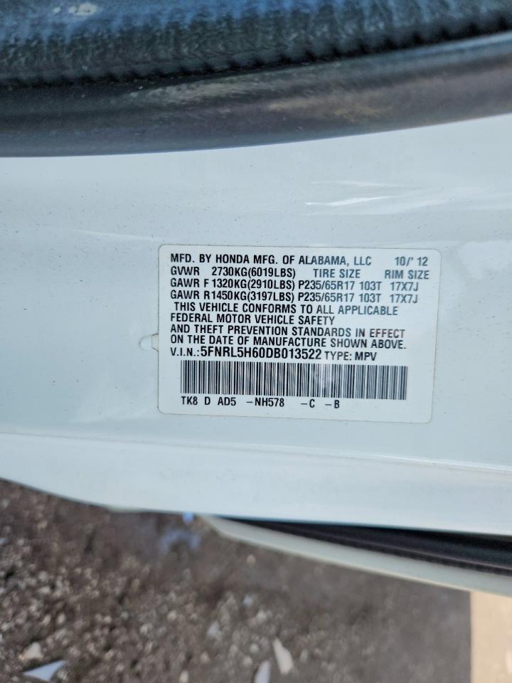 2013 Honda Odyssey Exl White vin: 5FNRL5H60DB013522