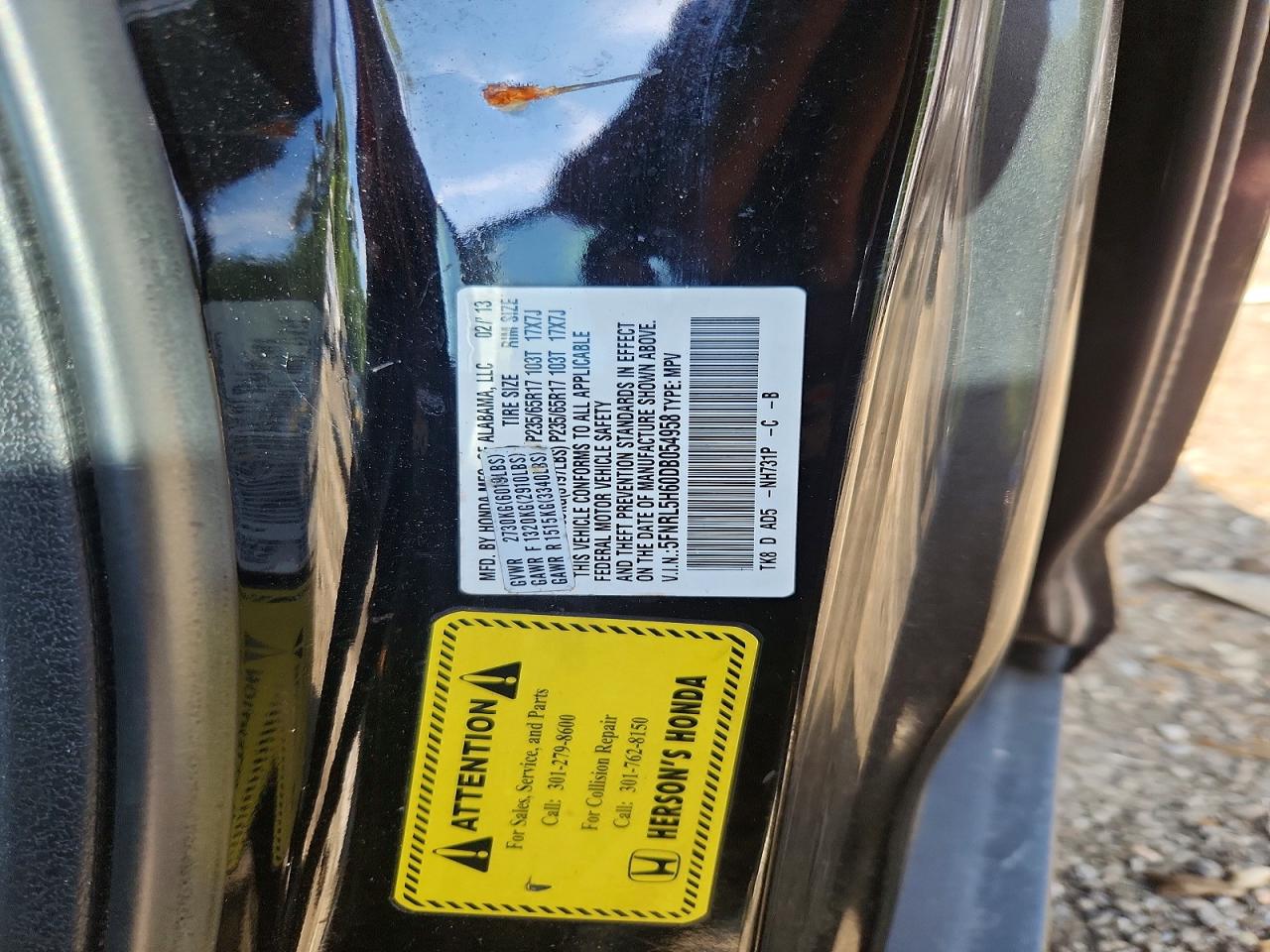 2013 Honda Odyssey Exl Черный vin: 5FNRL5H60DB054958