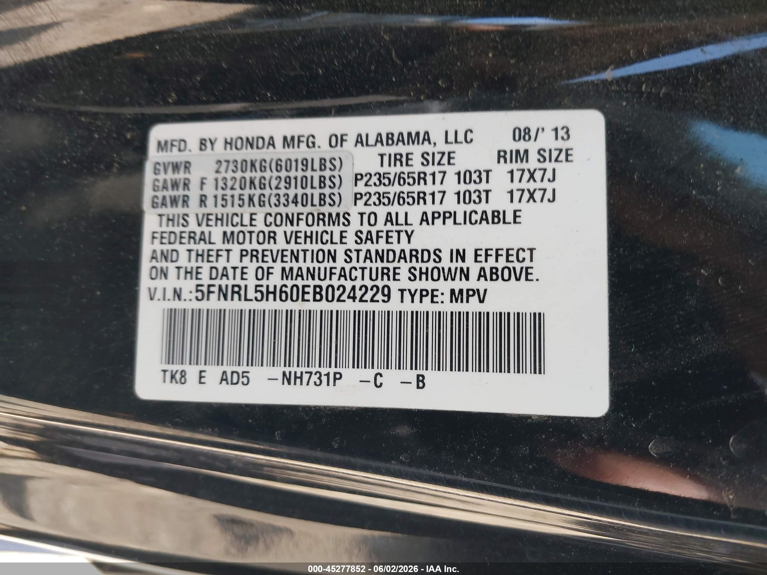 2014 Honda Odyssey Ex-l Black vin: 5FNRL5H60EB024229