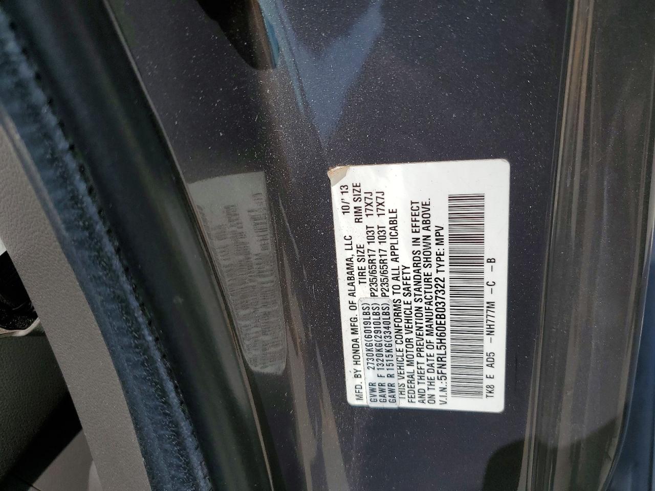 2014 Honda Odyssey Exl Gray vin: 5FNRL5H60EB037322