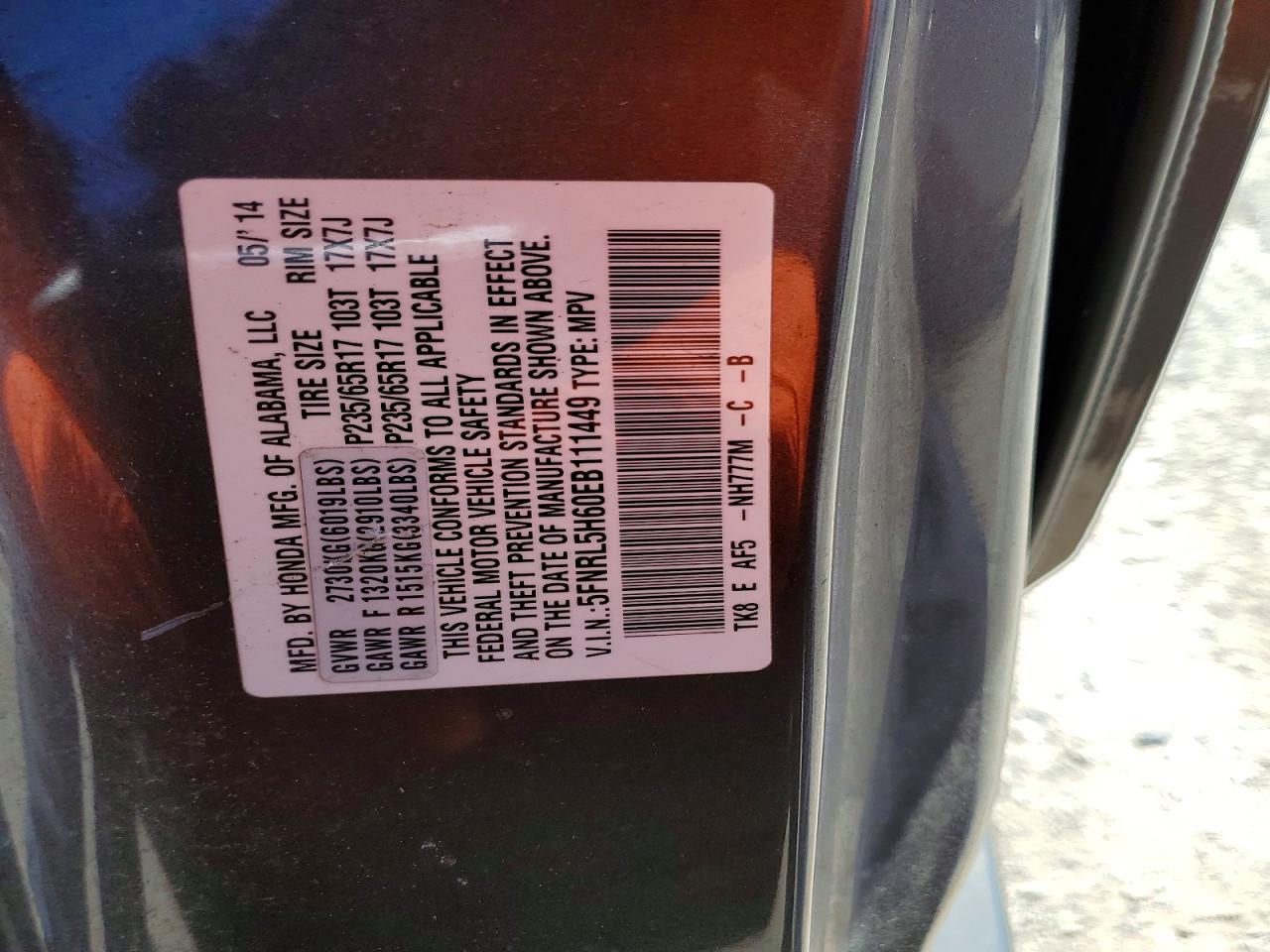 2014 Honda Odyssey Exl Charcoal vin: 5FNRL5H60EB111449