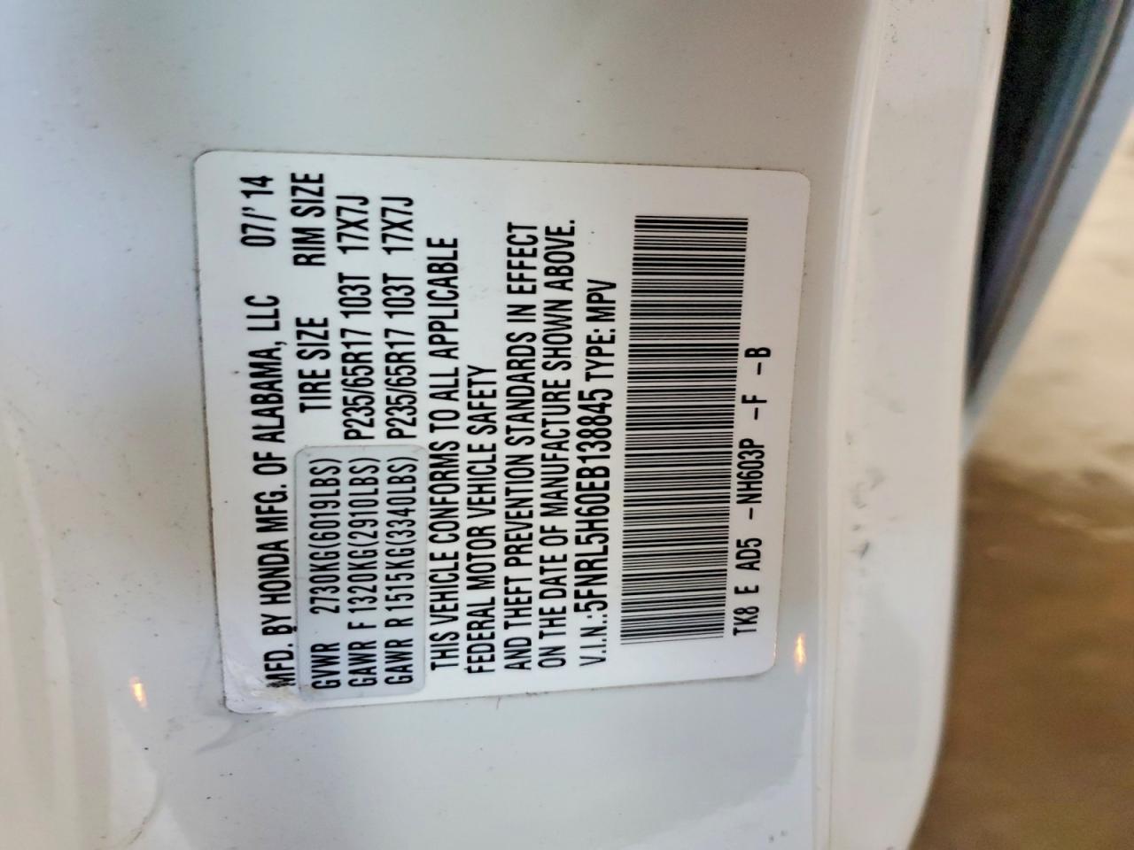 2014 Honda Odyssey Exl White vin: 5FNRL5H60EB138845