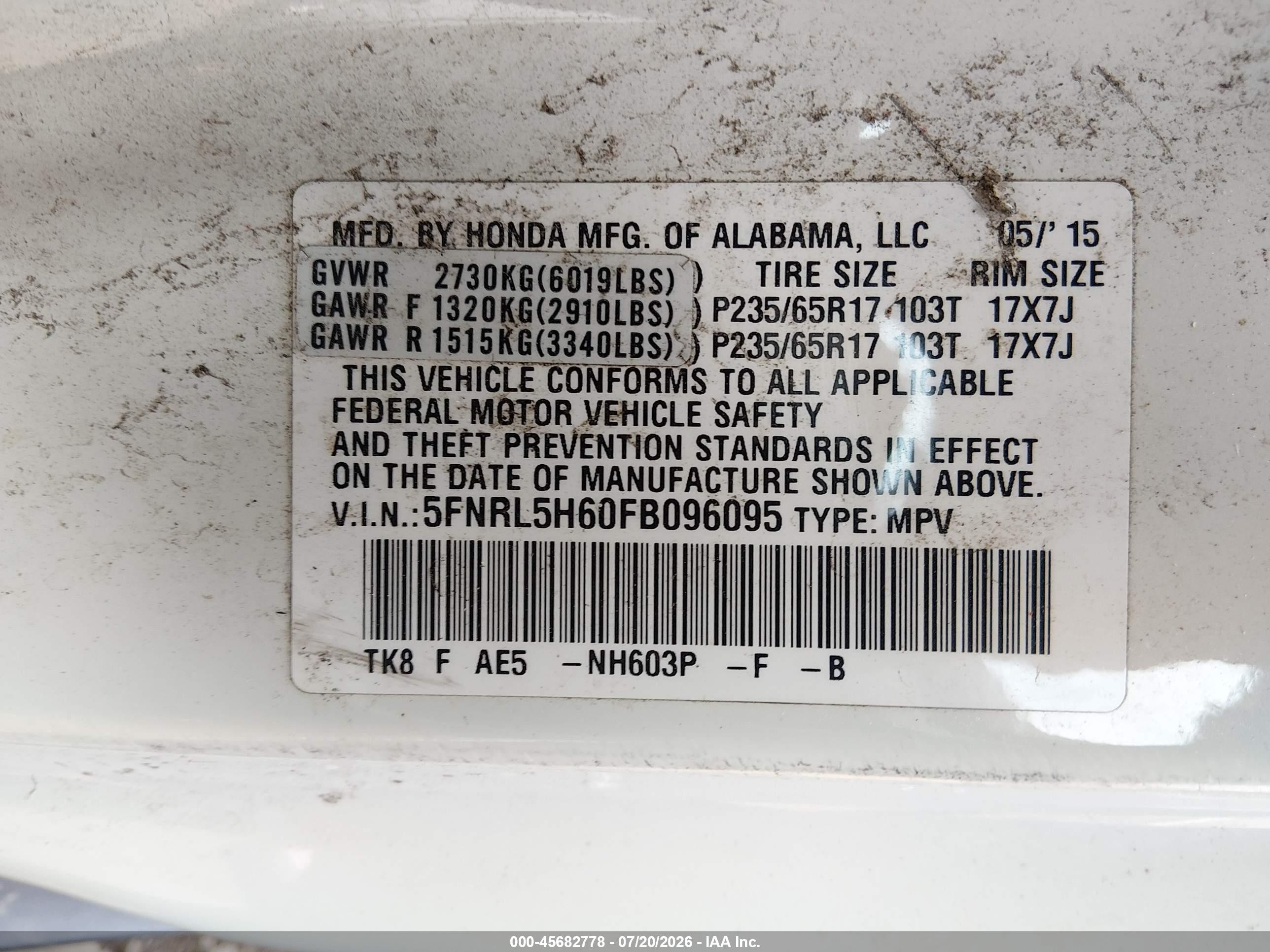 2015 Honda Odyssey Ex-l White vin: 5FNRL5H60FB096095