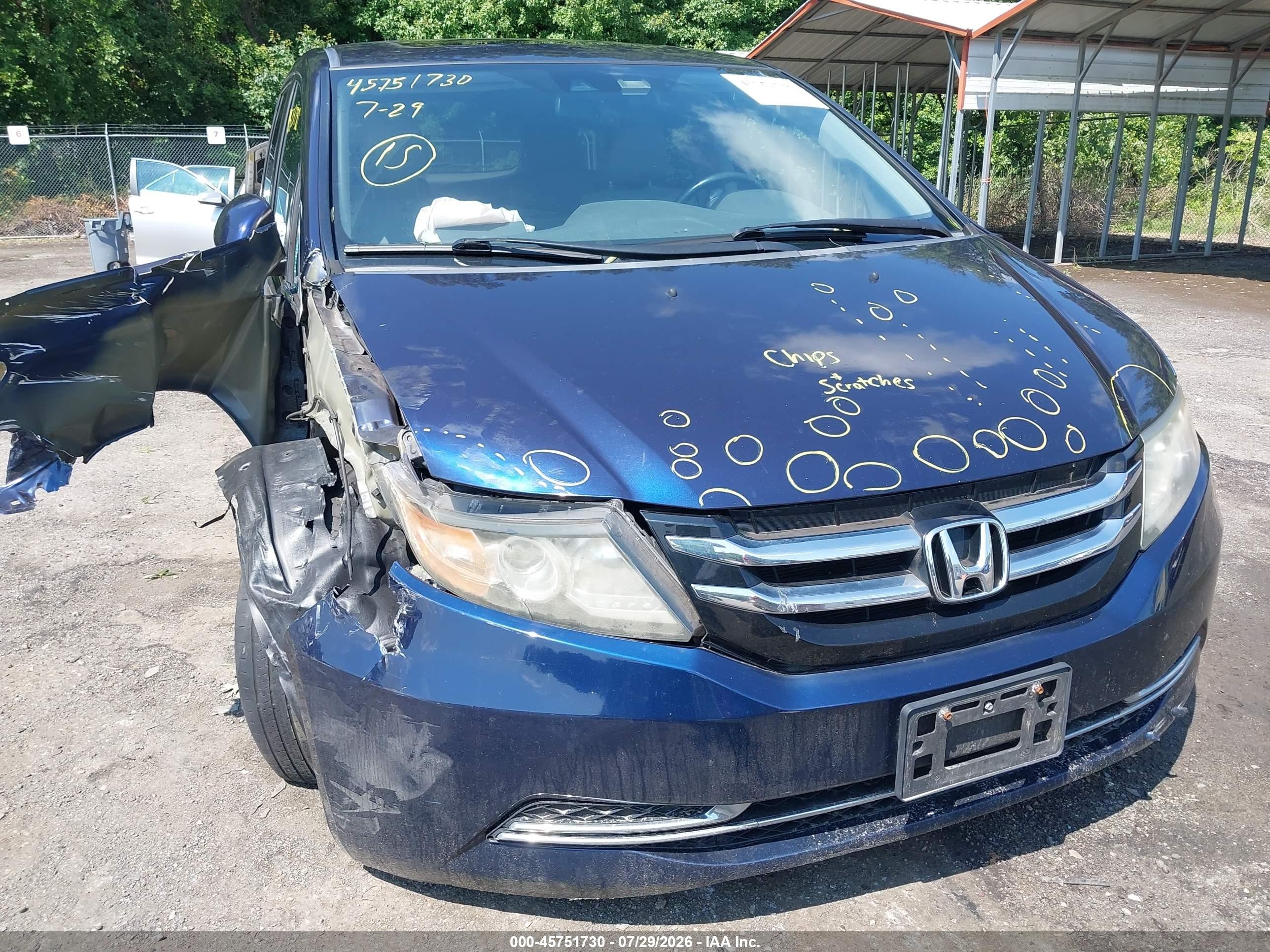 2015 Honda Odyssey Ex-l Blue vin: 5FNRL5H60FB122761