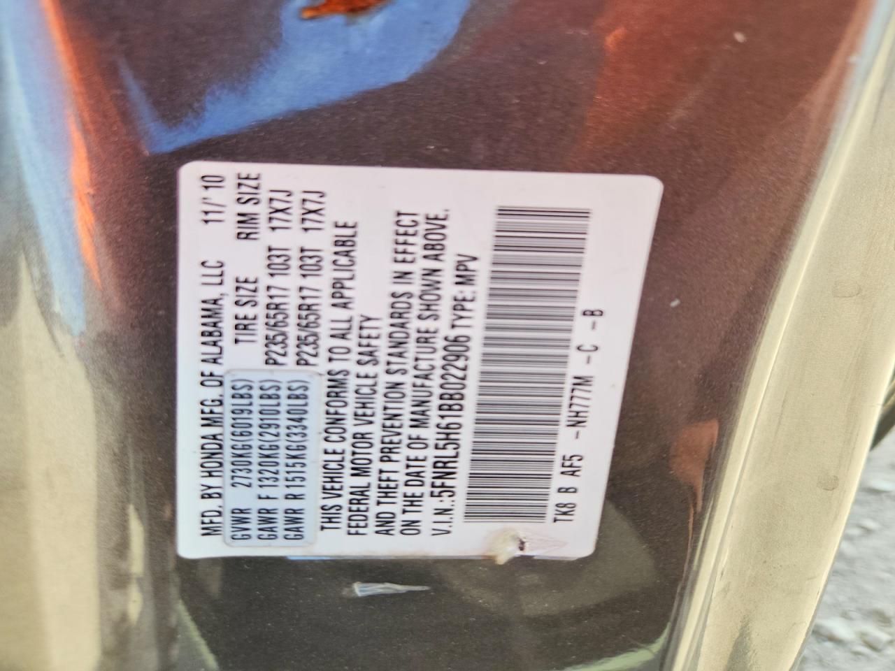 2011 Honda Odyssey Exl Gray vin: 5FNRL5H61BB022906