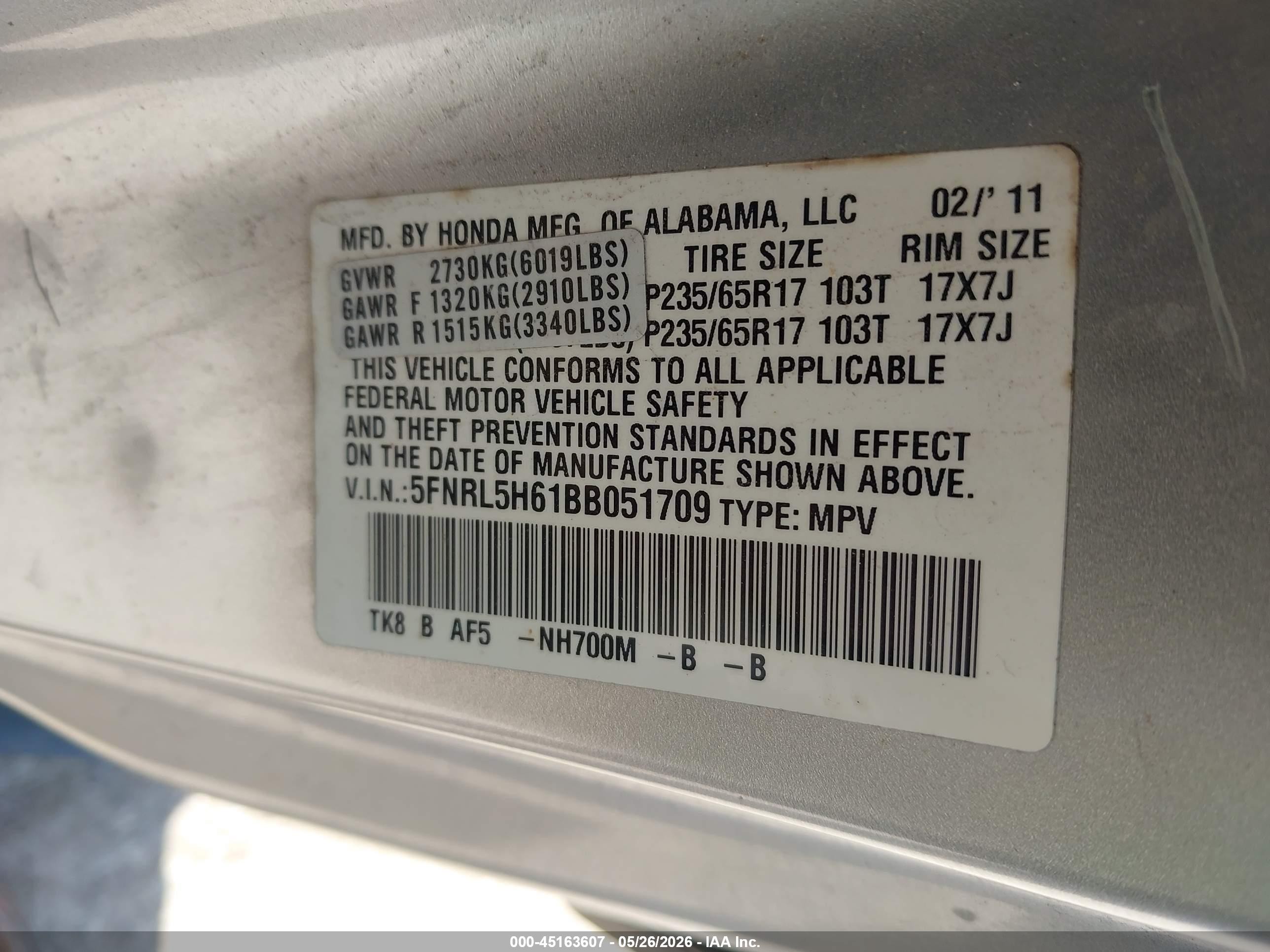 2011 Honda Odyssey Ex-l Серебряный vin: 5FNRL5H61BB051709