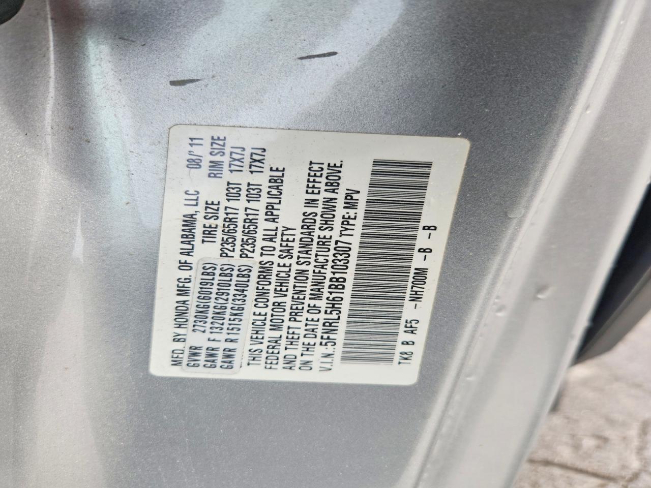 2011 Honda Odyssey Exl Silver vin: 5FNRL5H61BB103307