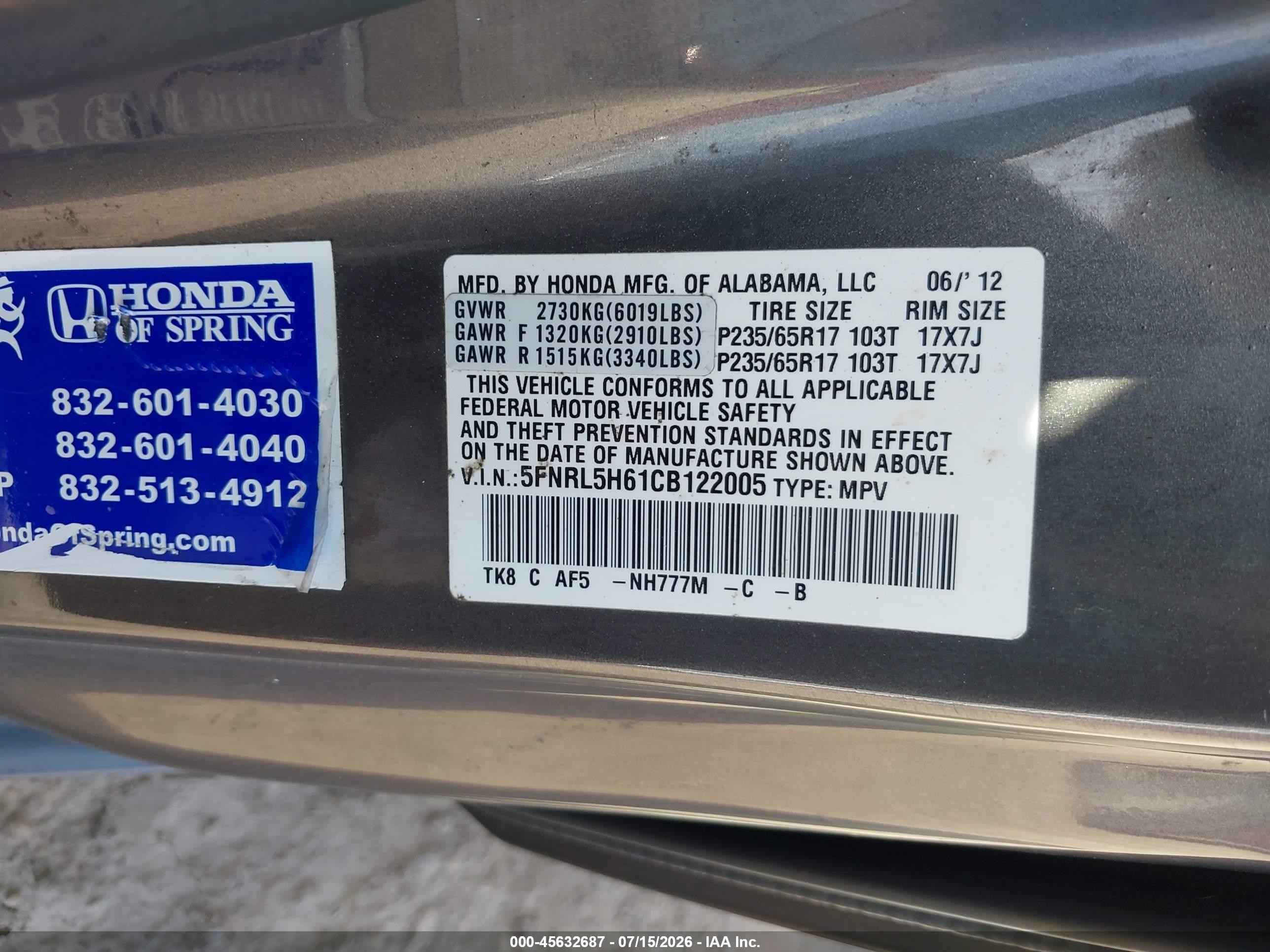 2012 Honda Odyssey Ex-l Gray vin: 5FNRL5H61CB122005